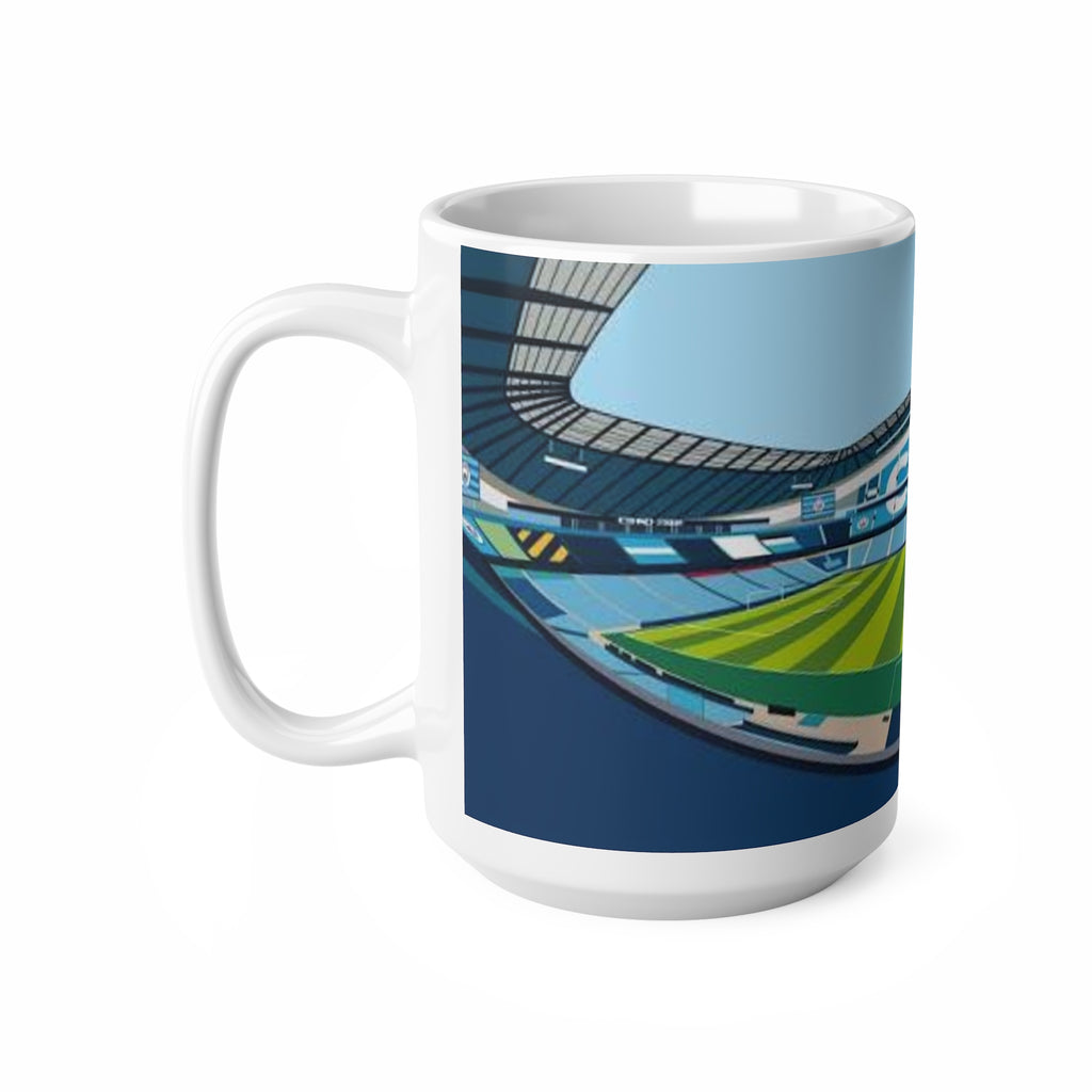 Manchester City Etihad Stadium Panorama Mug — Soccer Pitch Ceramic Coffee Cup (11oz & 15oz)