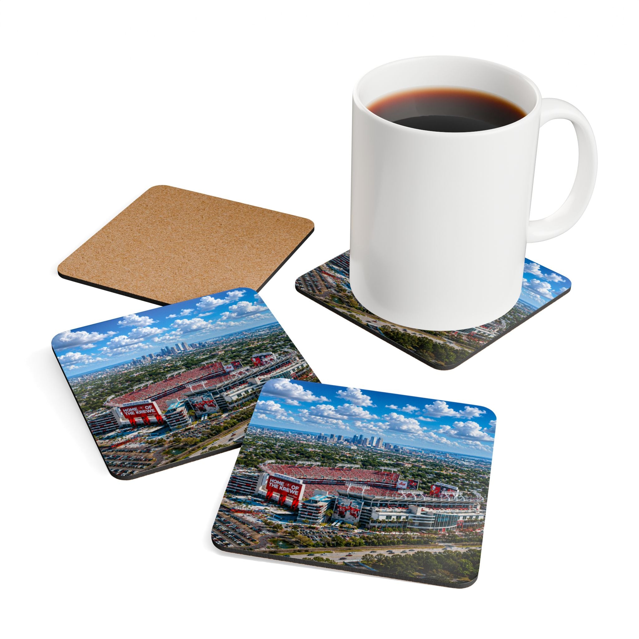 Tampa Bay Raymond James Stadium Cork Coaster Set — Aerial Stadium Photo Drink Coasters (Set of 4)