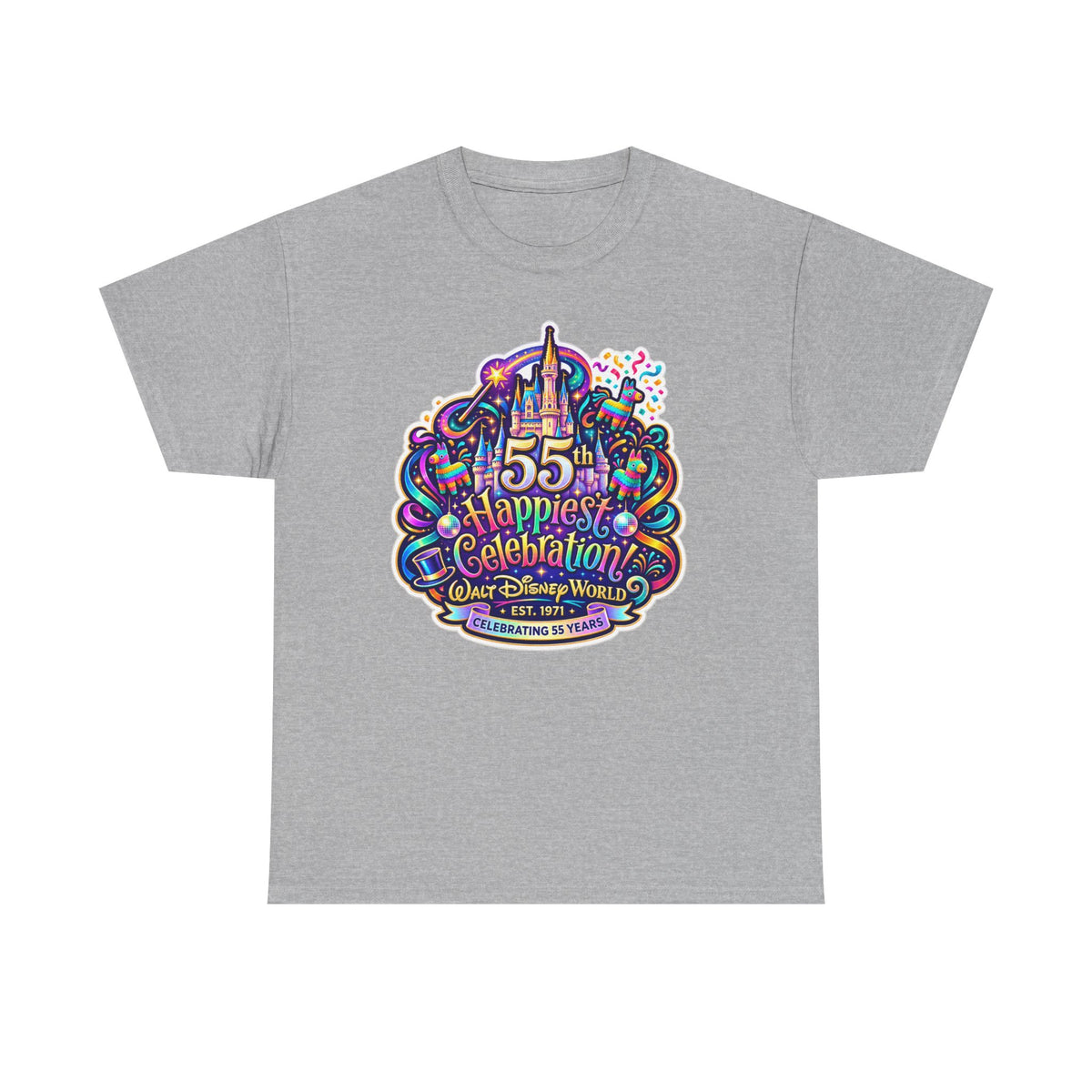 T-Shirt — "55th Happiest Celebration" Colorful Anniversary Castle Graphic Tee