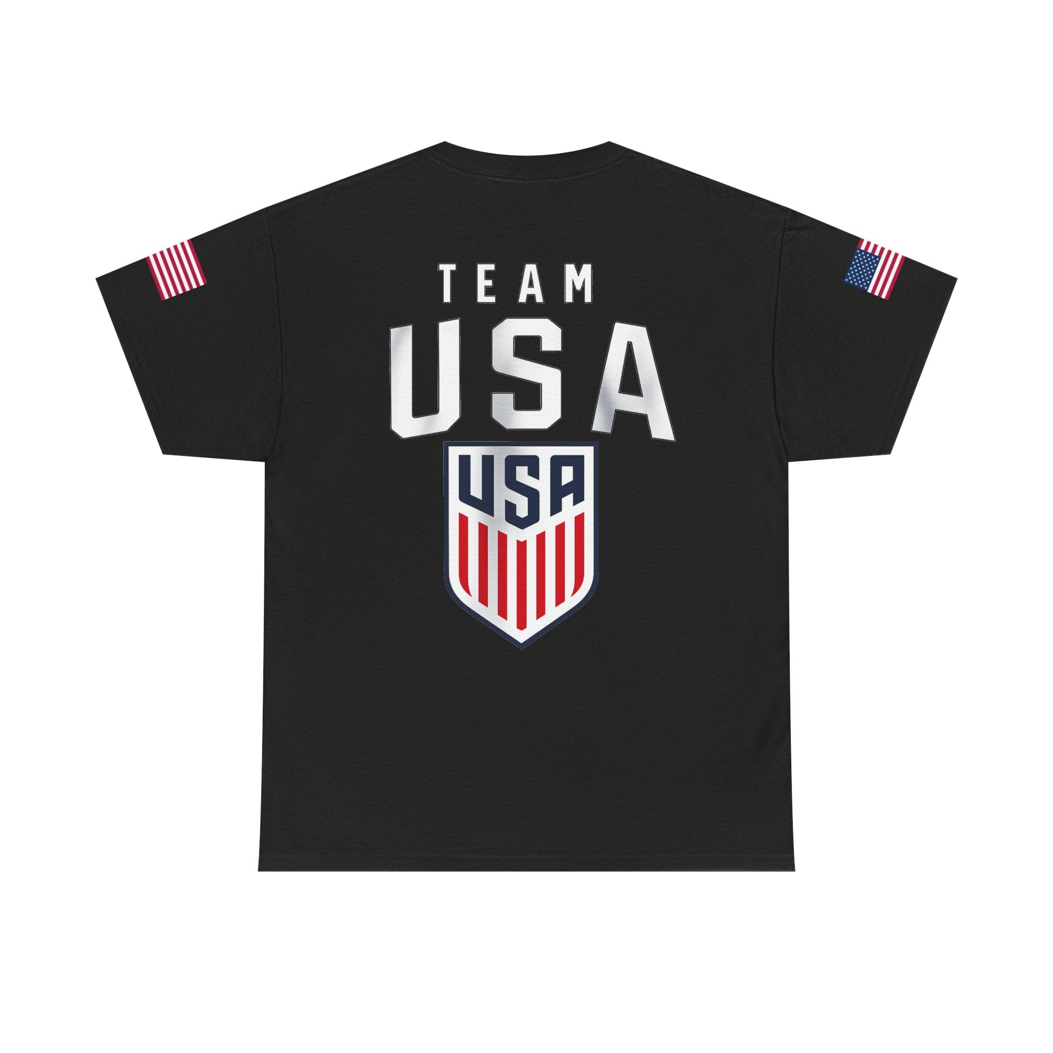 Team USA Flag T‑Shirt — Patriotic Navy Tee with Back Shield Logo