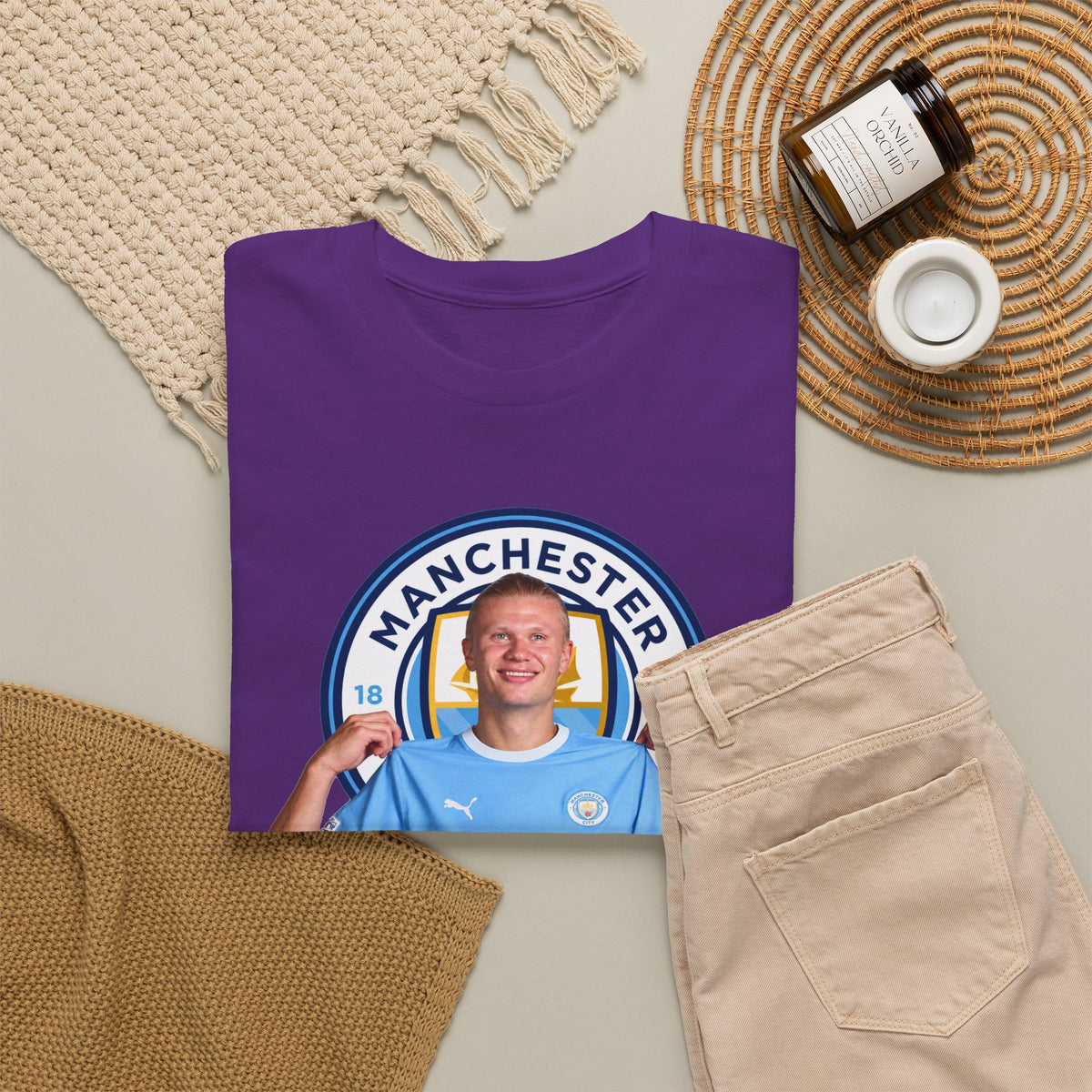 Manchester City Erling Haaland Inspired Cotton T-Shirt Tee — Player Celebratory Graphic T-Shirt