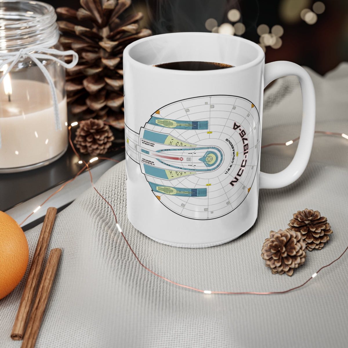 Spaceship Outline Coffee Mug — Retro Sci‑Fi Starship Ceramic Mug (11oz & 15oz)