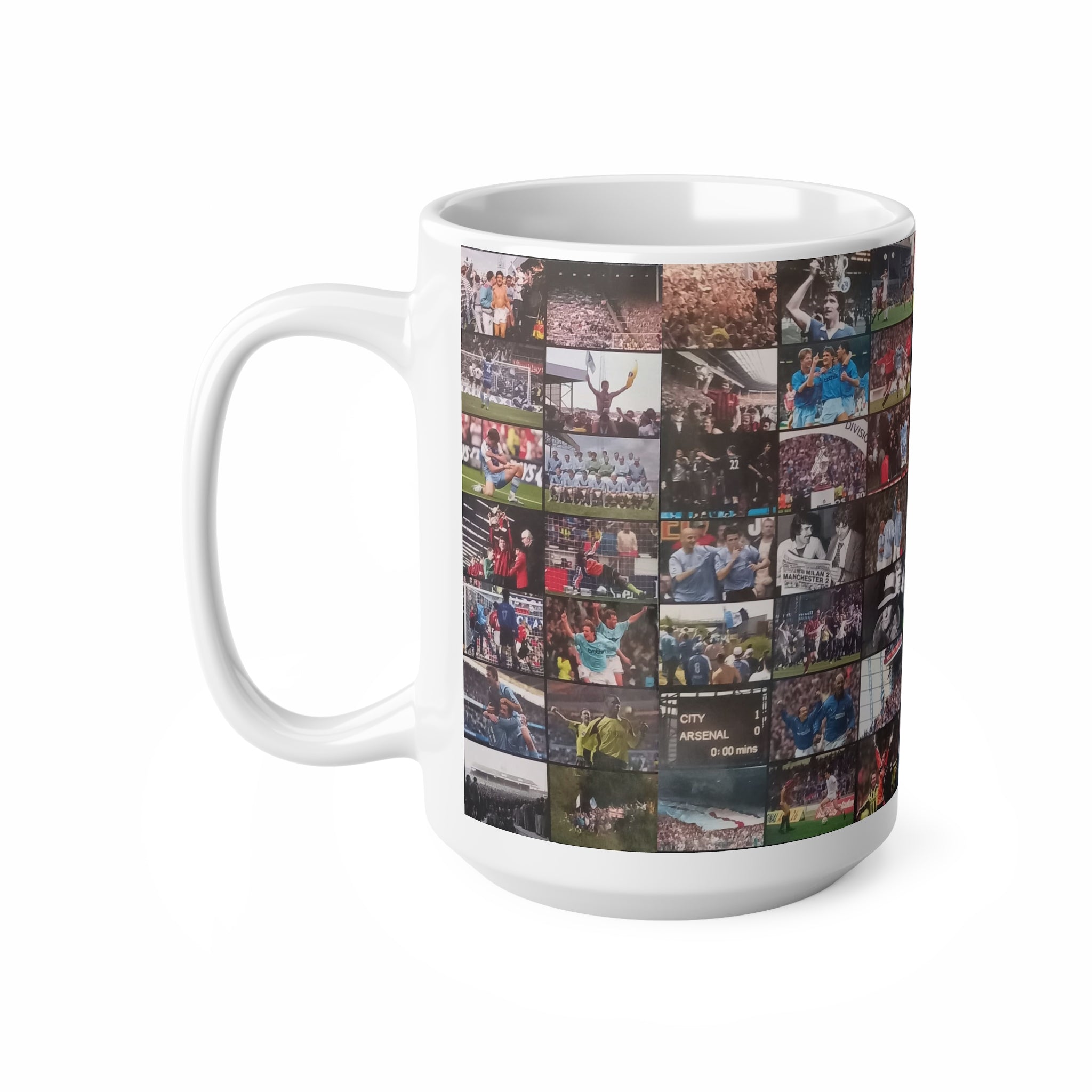 Manchester City Retro Images Collage Mug — Photo Montage Ceramic Coffee Cup (11oz, 15oz)