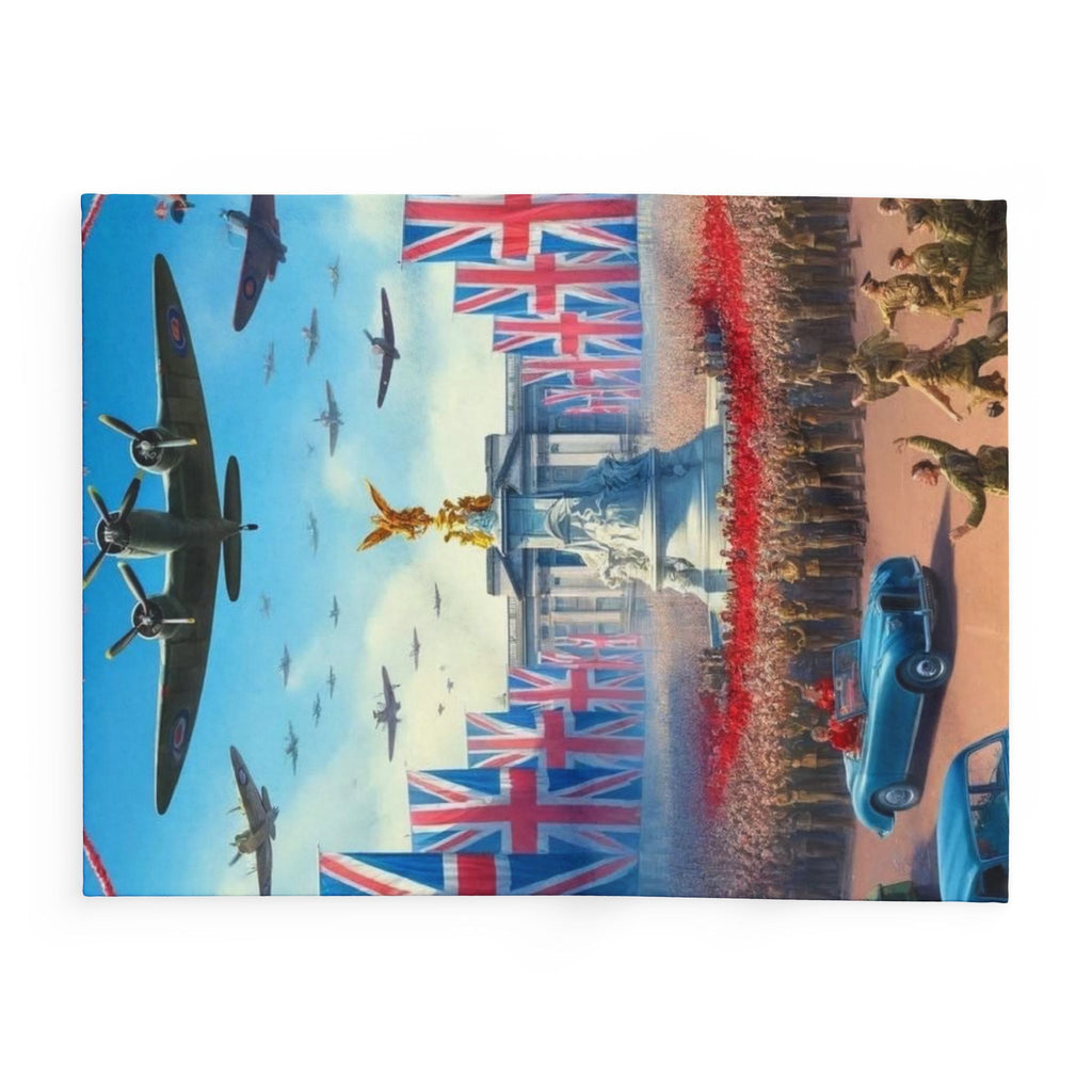 Union Jack Victory Fleece Blanket — Vintage WWII London Memorial Scene