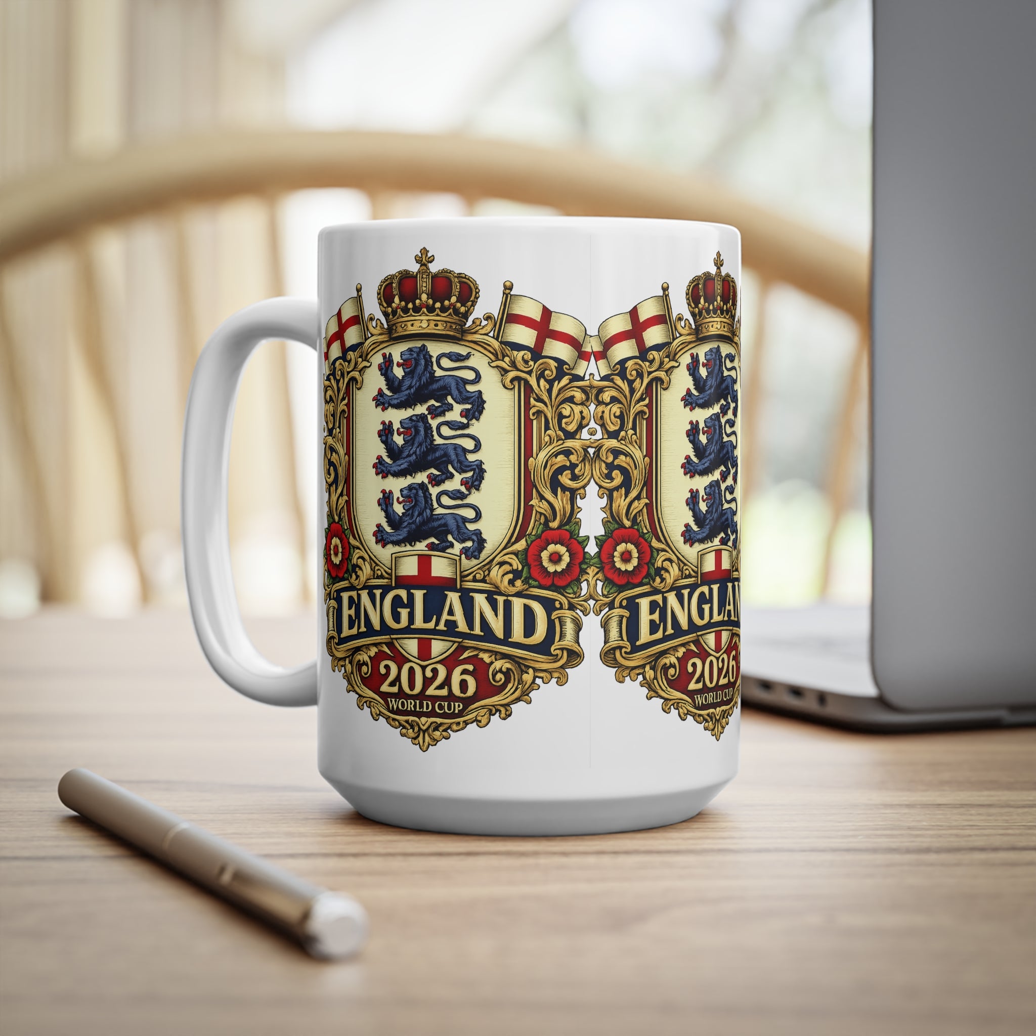 England 2026 World Cup Ceramic Mug — Vintage Three Lions Coffee Cup (11oz & 15oz)