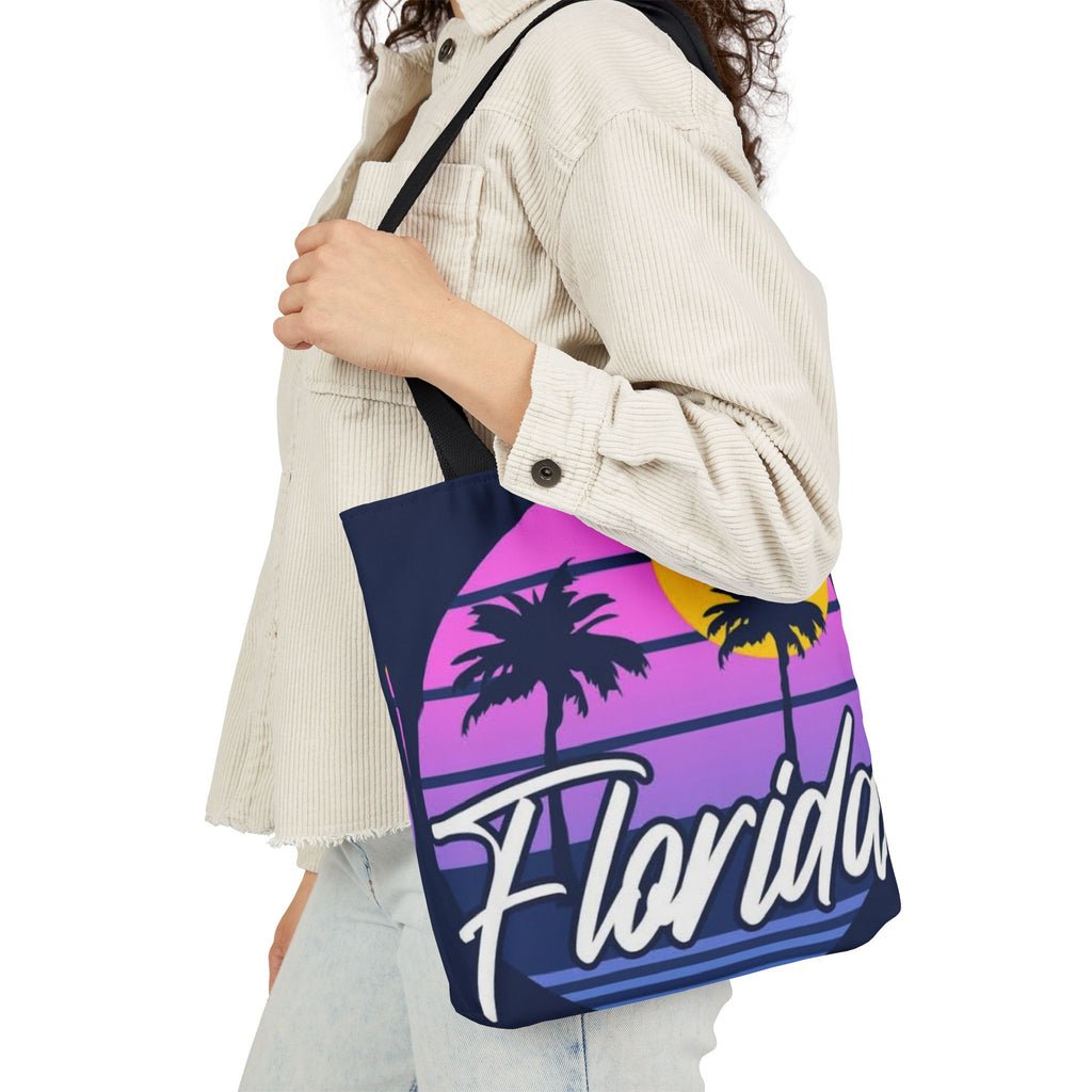 Florida Sunset Palm Tote Bag — Retro Beach Canvas Tote