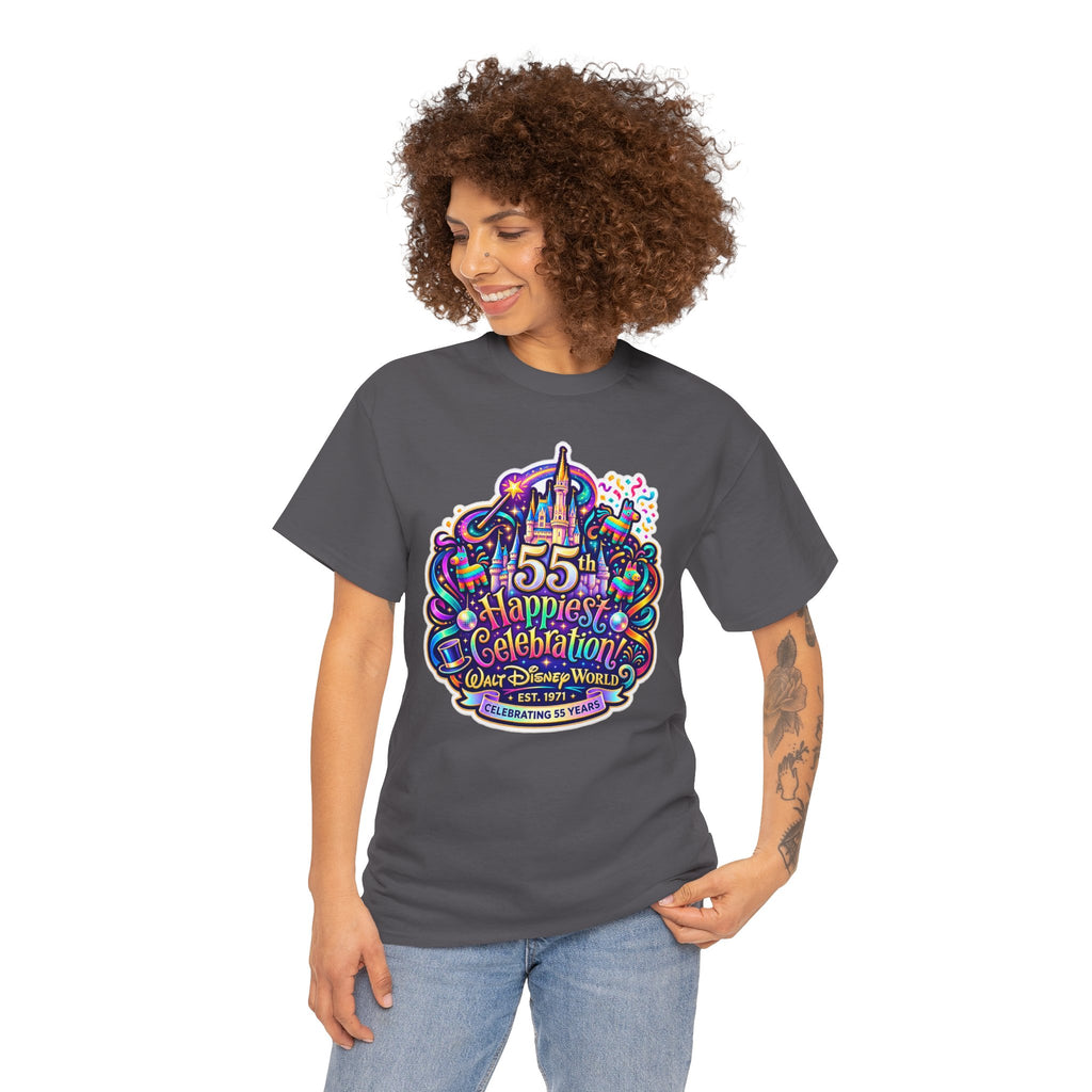 T-Shirt — "55th Happiest Celebration" Colorful Anniversary Castle Graphic Tee