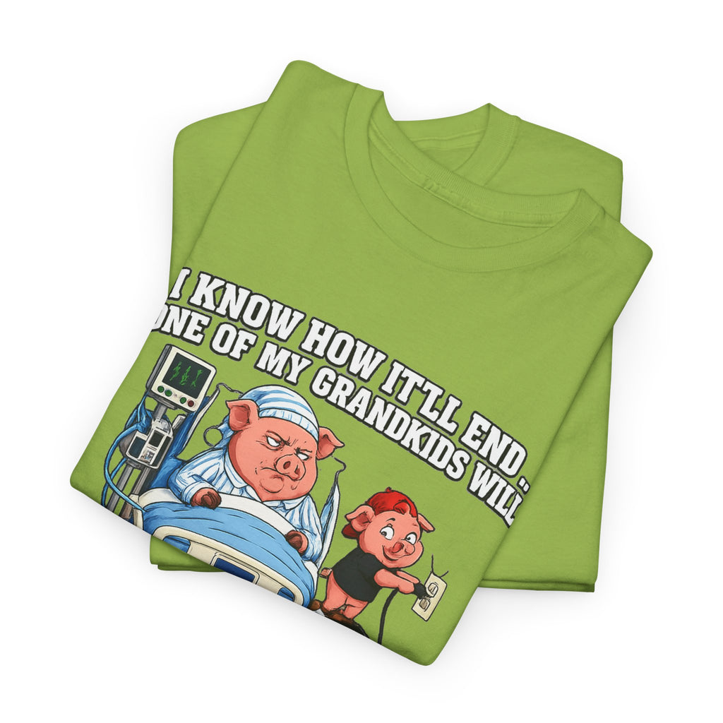 Funny Grandpa T-Shirt - "Unplug My Life Support to Charge Their Phone" Grandpa Humor Tee
