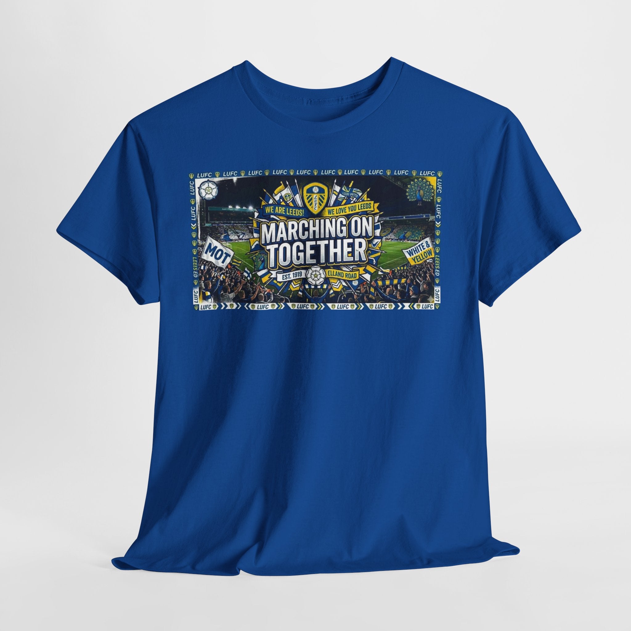 Leeds United T-Shirt — "Marching On Together" Fan Tee (Soccer Supporter Graphic)