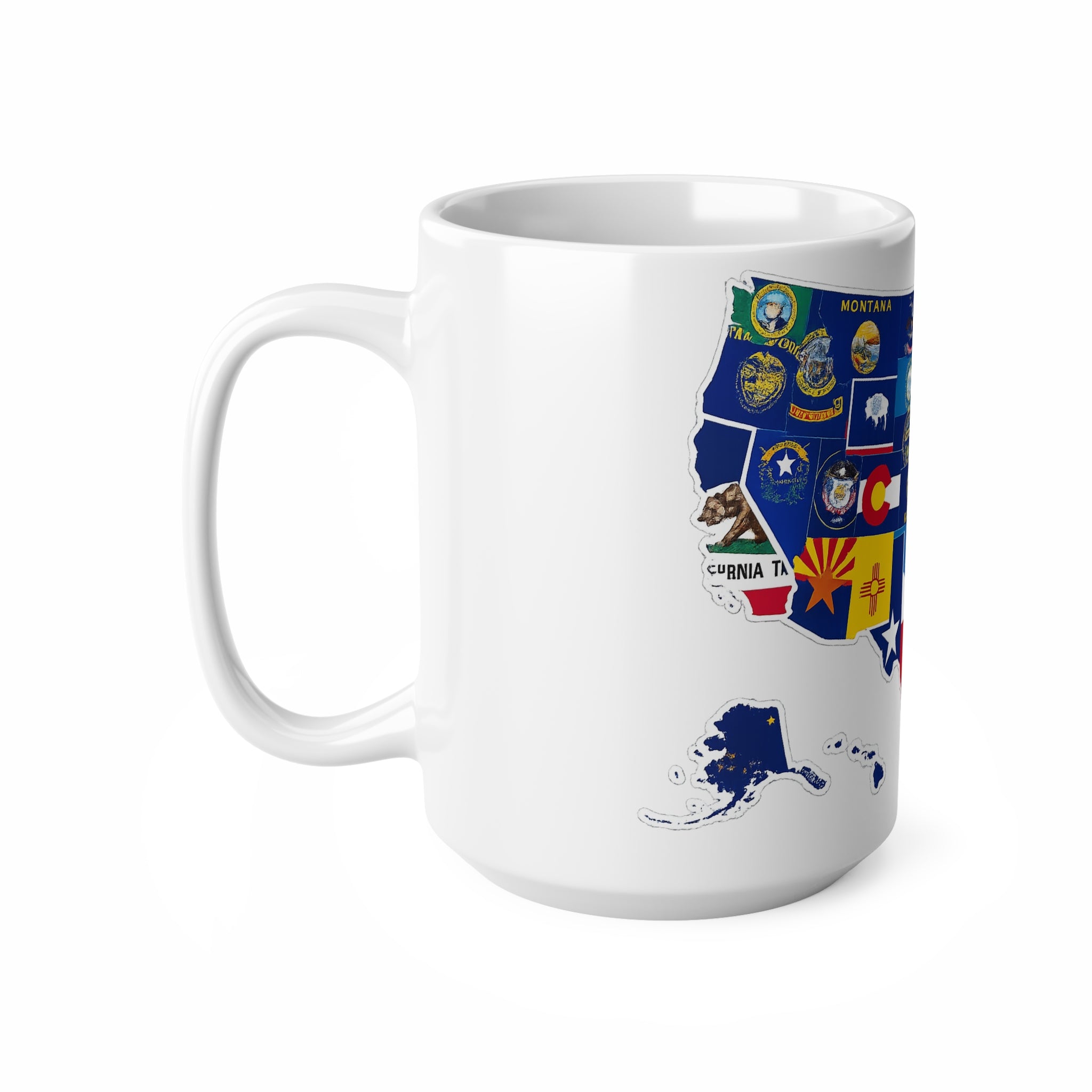 United States Map Flag Mug — Ceramic Coffee Cup with State Flags (11oz, 15oz)