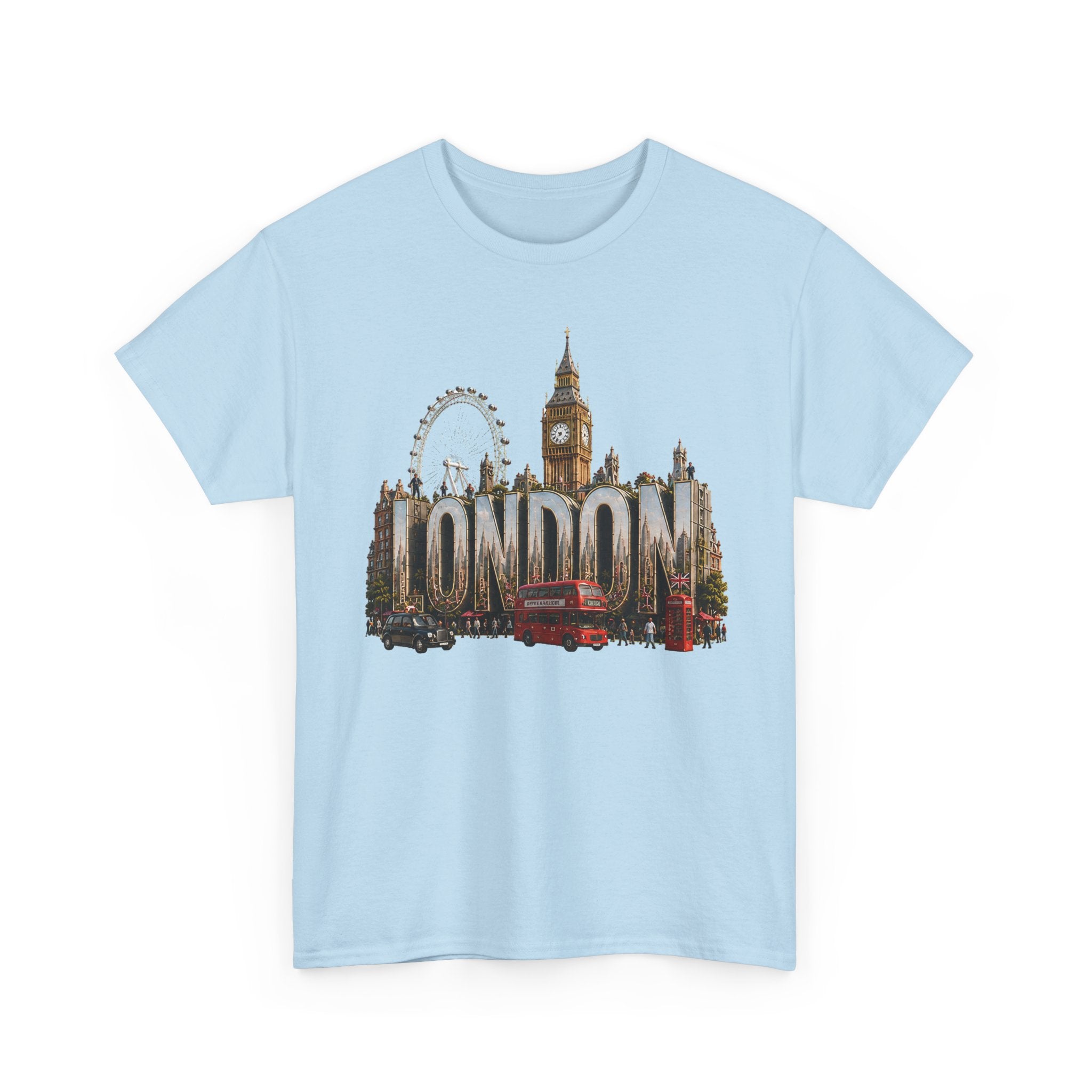 London Skyline T-Shirt — London Text with Big Ben & London Eye Graphic