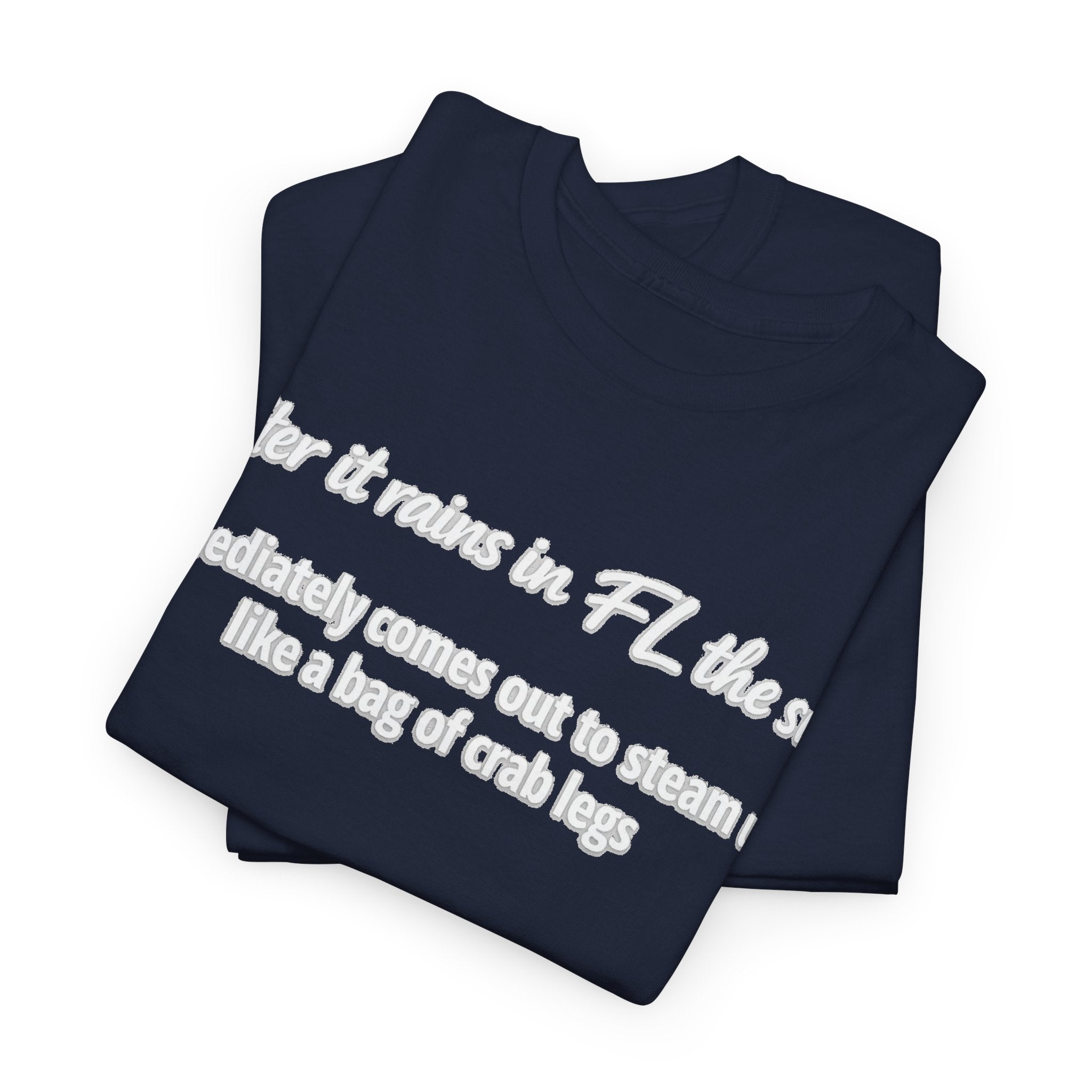 Florida Heat Tee — "after it rains in FL the sun immediately comes out to steam us like a bag of crab legs"