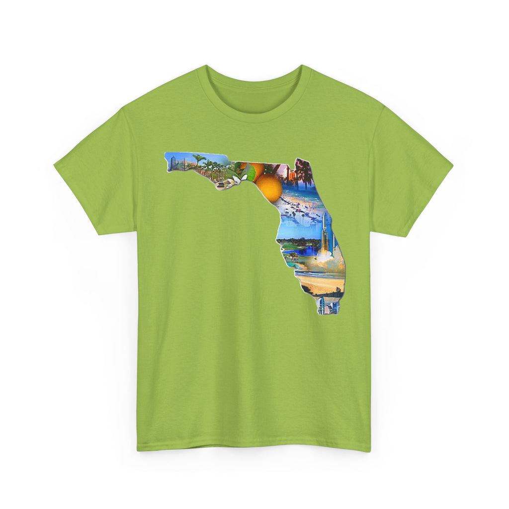 Florida State Shape T-Shirt — Scenic Beach & Sunset Map Tee