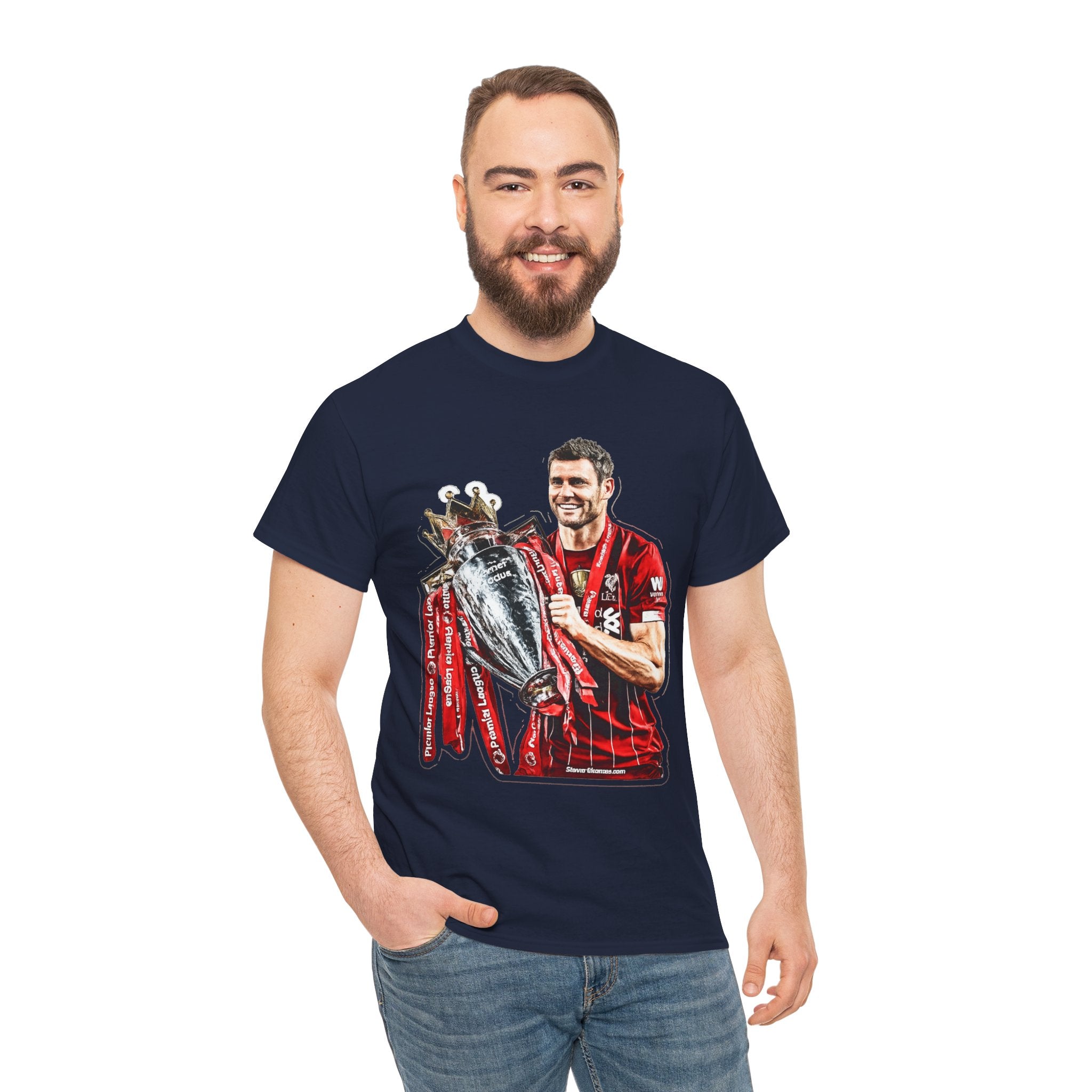 James Milner Liverpool Premier League Champion Trophy T-Shirt — Player Holding Premier Trophy