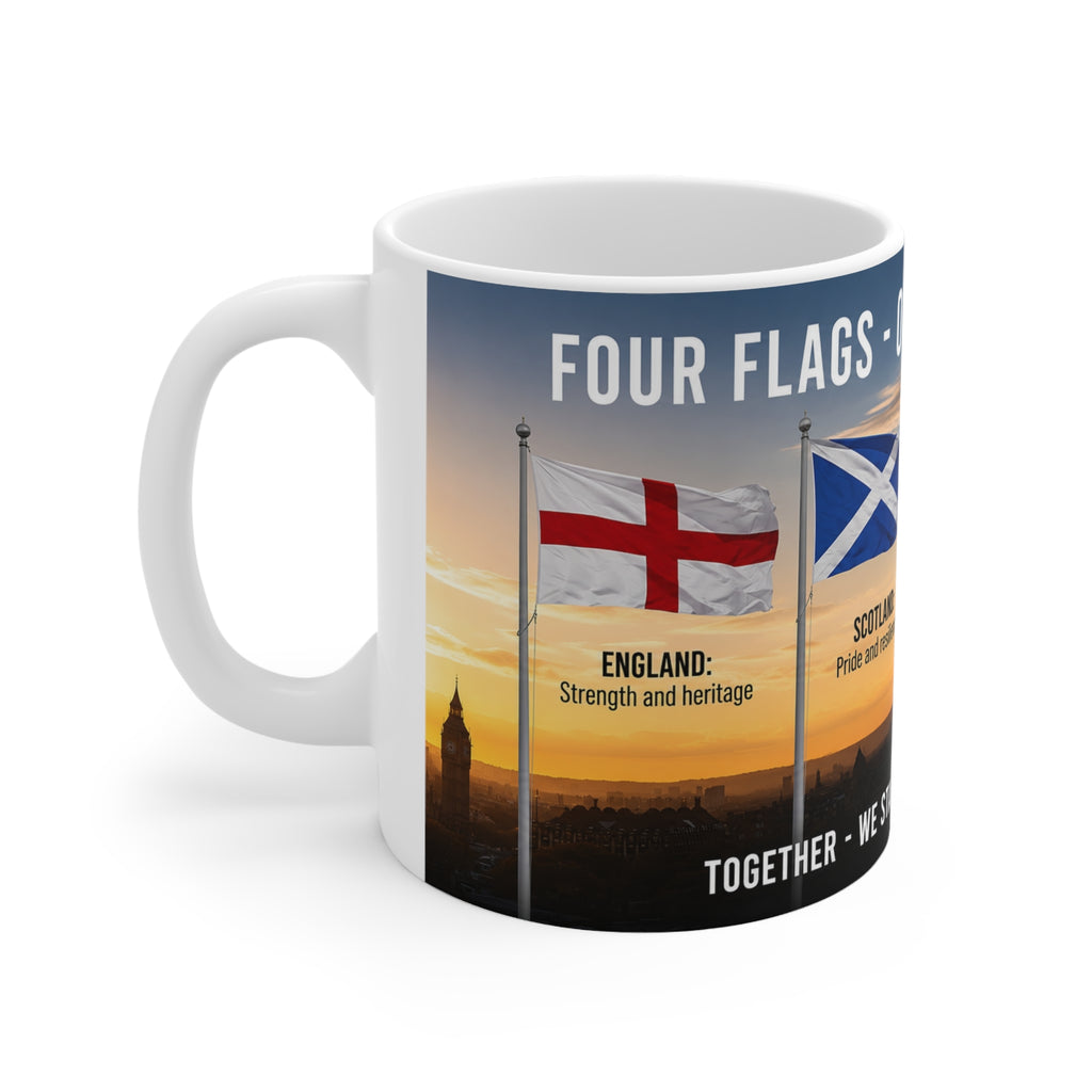 Four Flags UK Mug – Ceramic Coffee Cup with England, Scotland, Wales & N. Ireland Design (11oz/15oz)