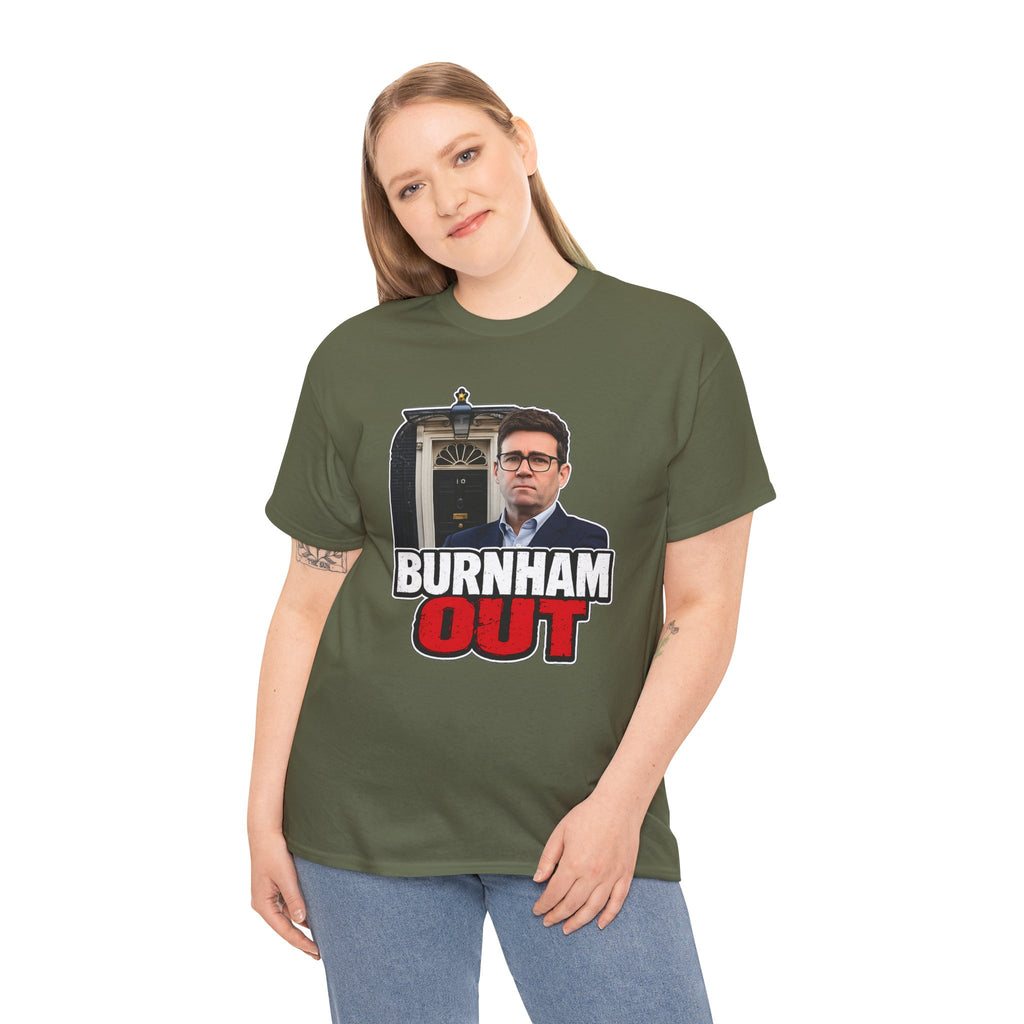 Andy Burnham Out Political Satire T‑Shirt — "Burnham Out" Protest Tee