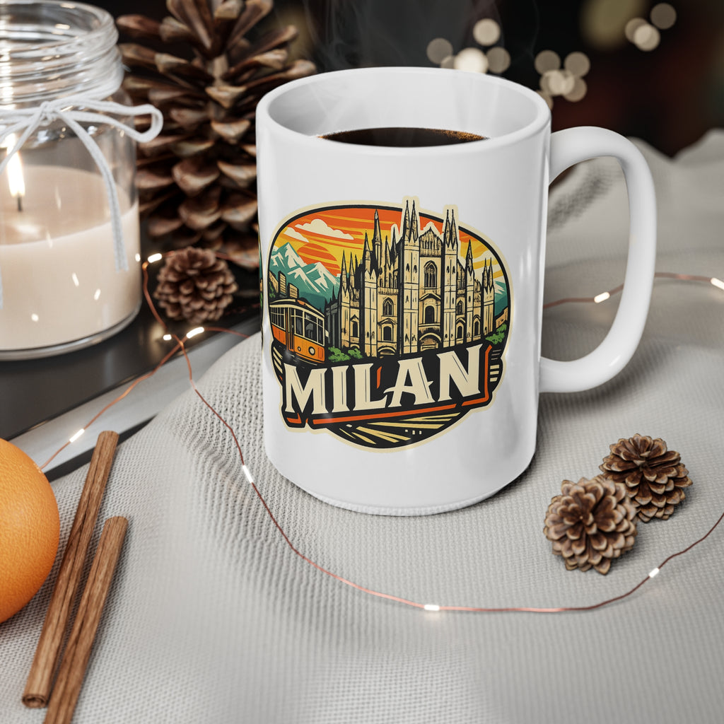 Milan Italy Travel Mug – Vintage Cityscape Ceramic Coffee Cup (11oz & 15oz)