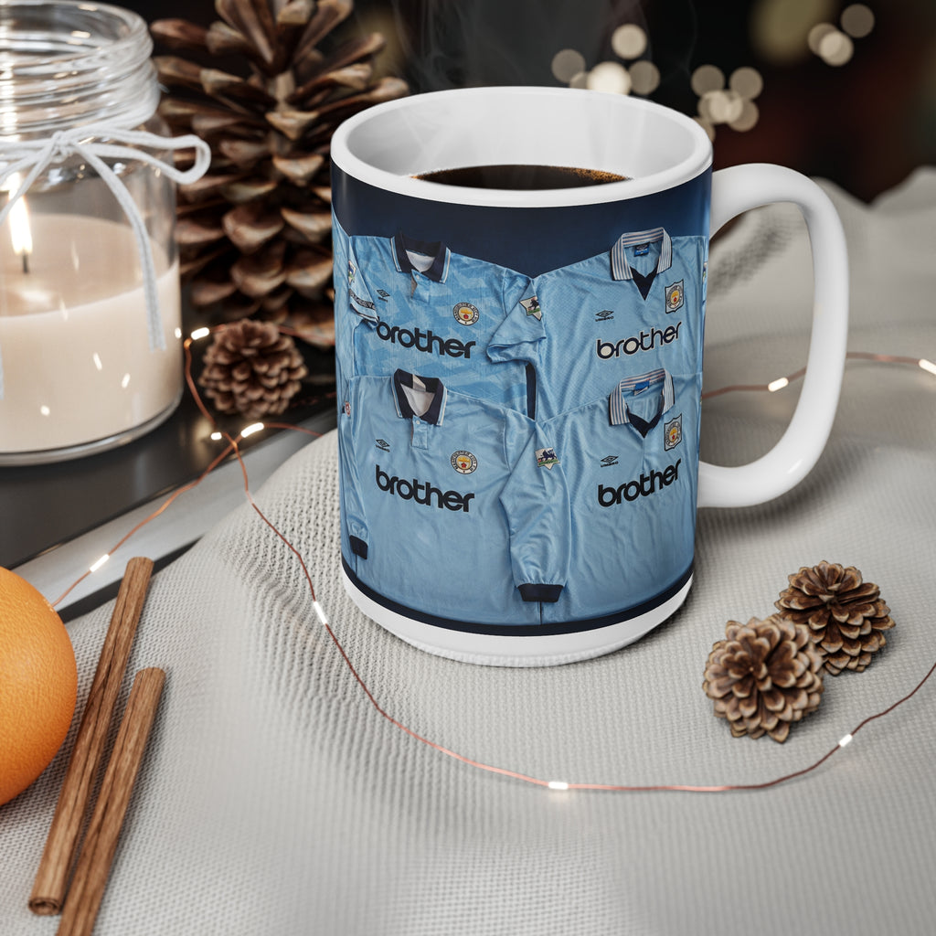 Manchester City Retro Home Light Blue Football Jersey Coffee Mug — Vintage Soccer Kits Design, 11oz/15oz