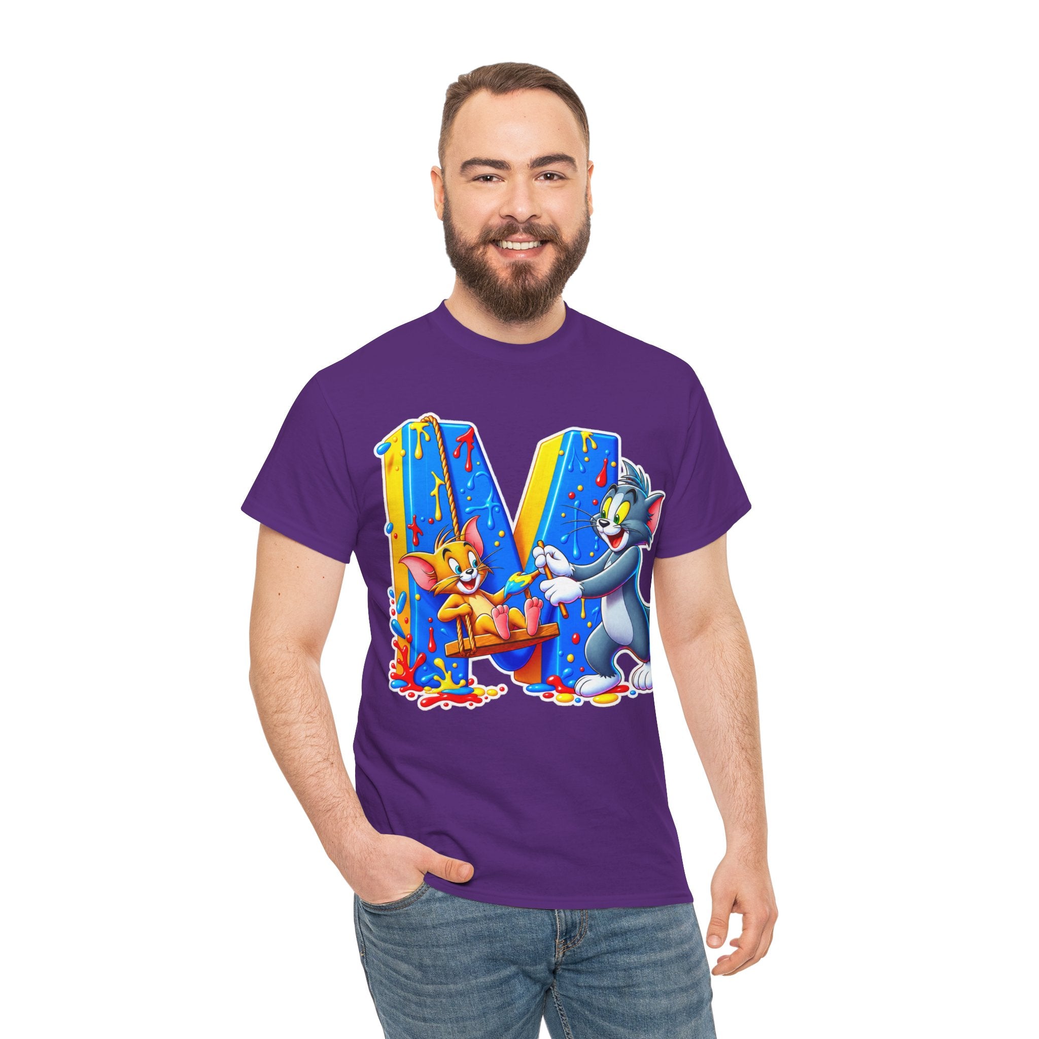 Tom & Jerry Letter M Cotton T-Shirt — Retro Cartoon Graphic Tee