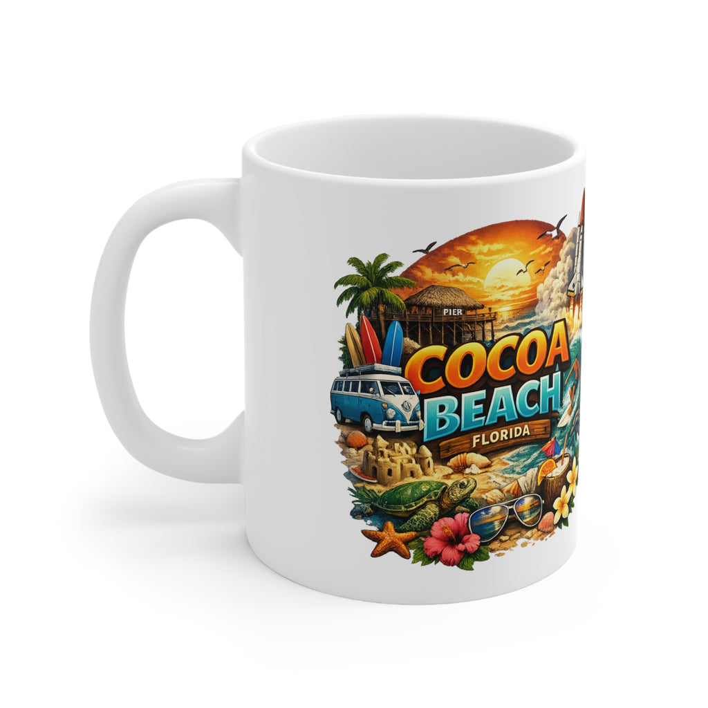 Cocoa Beach Florida Vintage Surf Mug – Retro Beach Scene Coffee Cup (11oz & 15oz)