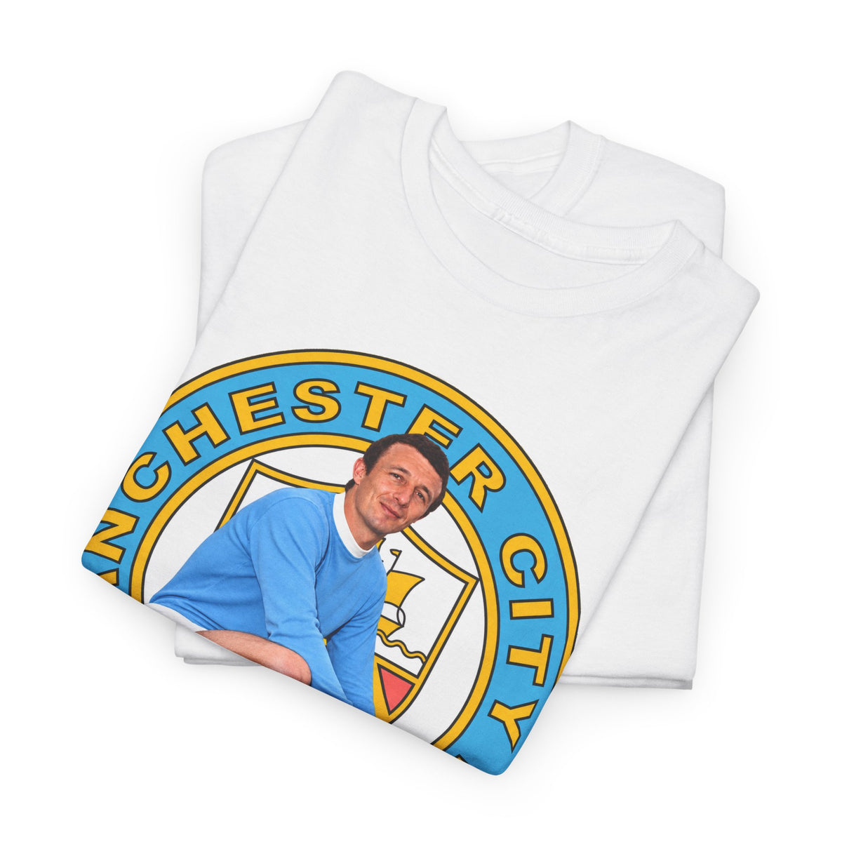 Mike Summerbee Manchester City Vintage Soccer Tee — Retro Player Crest Graphic