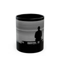 Silhouette by the Sea Black Coffee Mug — Reflective Ocean Sunset Gift (11oz, 15oz)
