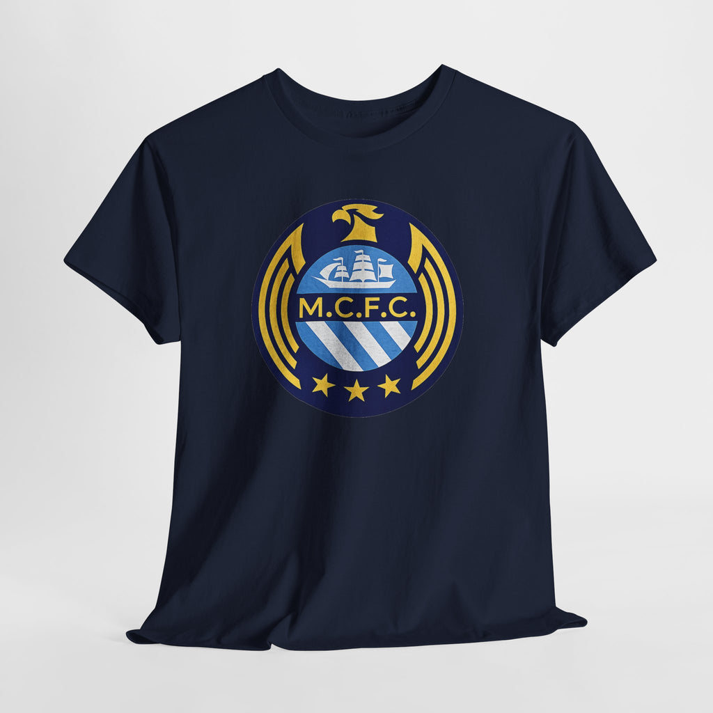MCFC Crest T-Shirt — Vintage Blue & Gold Soccer Tee