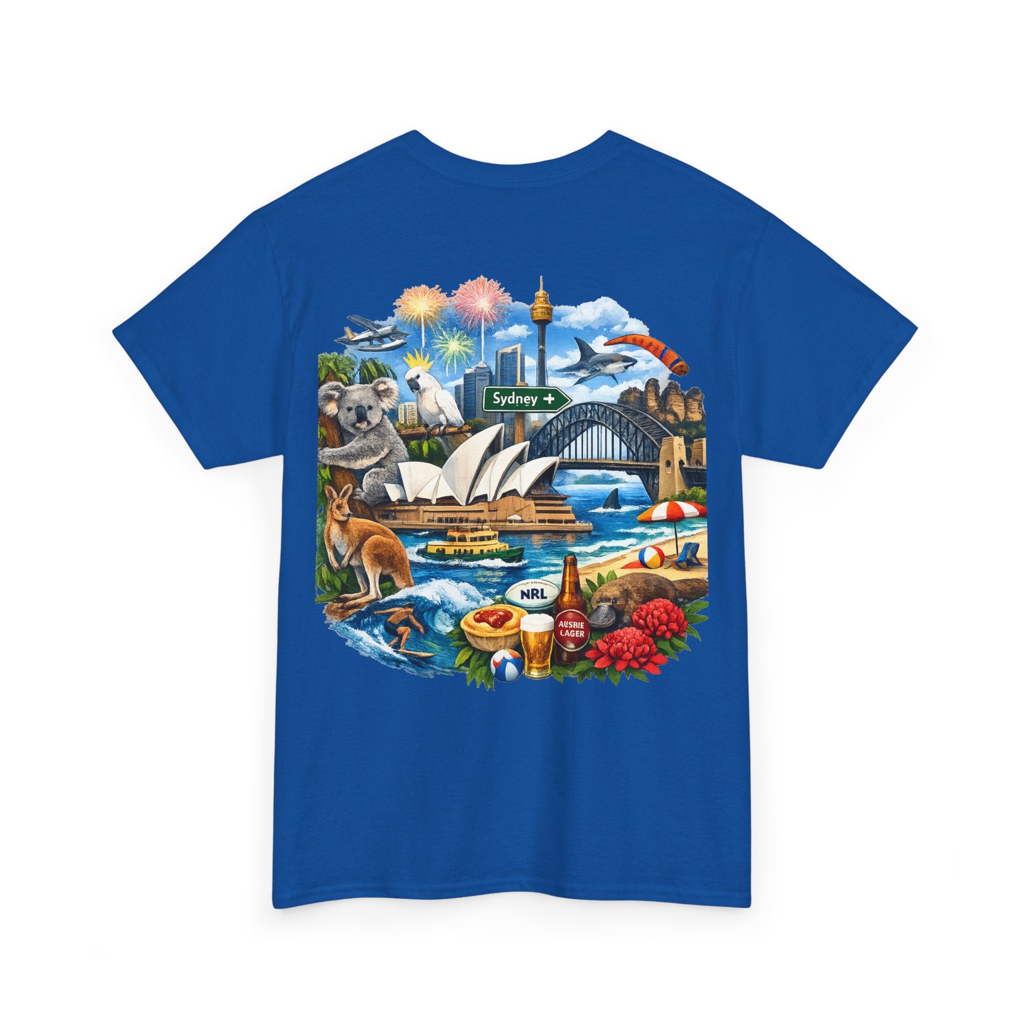 T-Shirt — Sydney Landmark Collage Tee (Opera House, Harbour Bridge, Koala & Beach Scene)