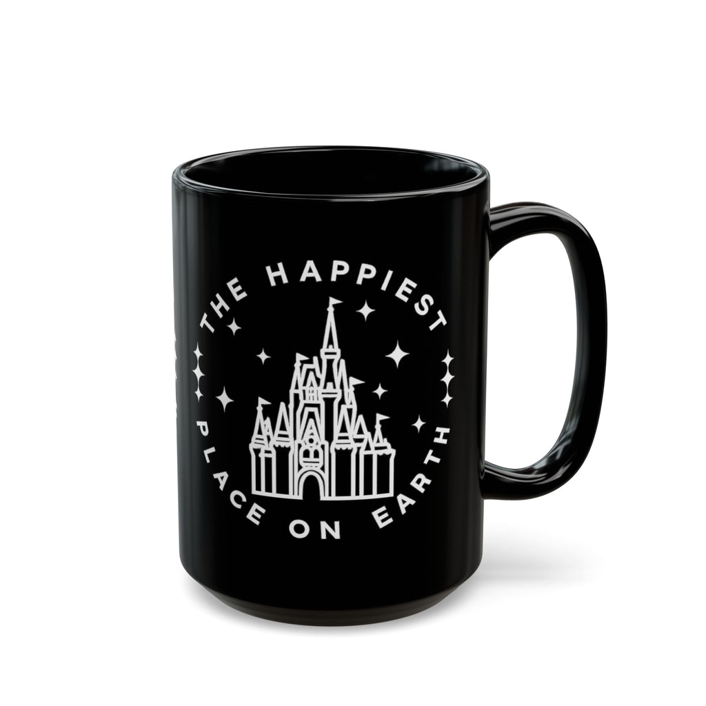 Black Castle Mug — "The Happiest Place on Earth" Ceramic Coffee Cup (11oz/15oz)