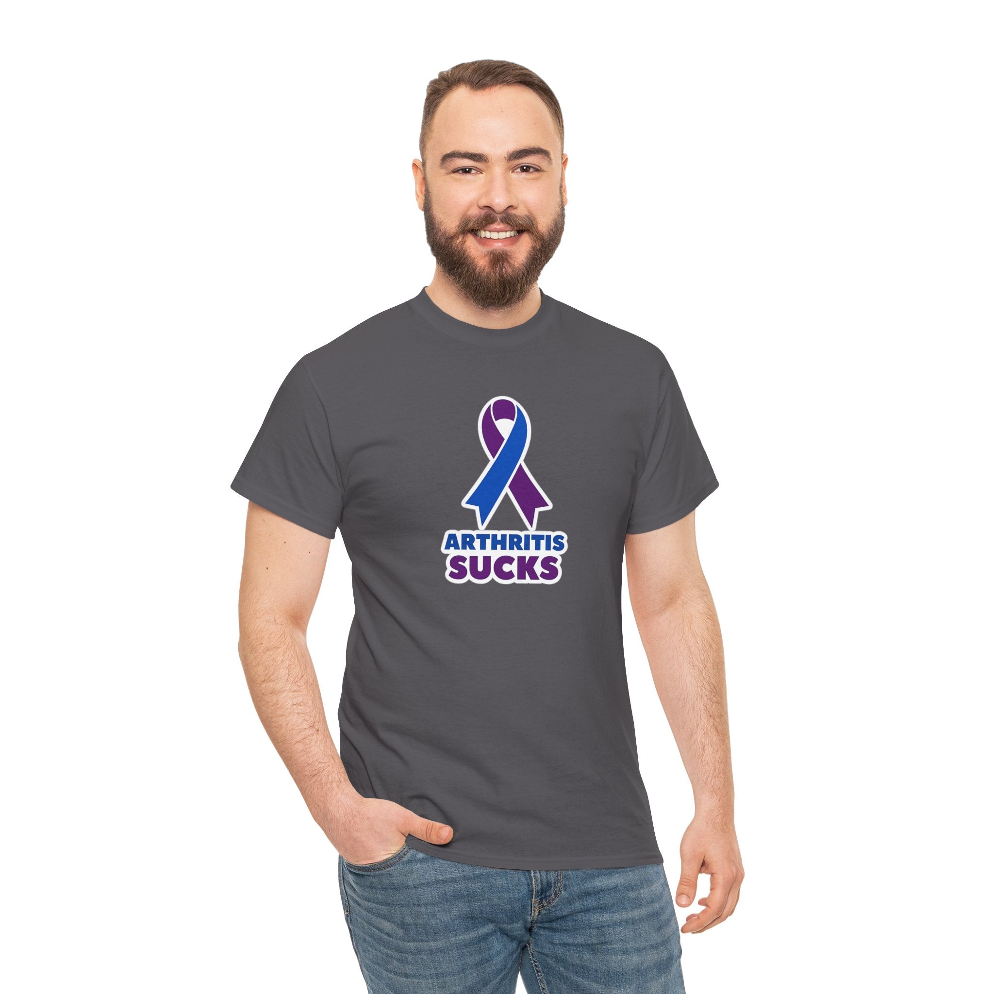 Arthritis Sucks Awareness T-Shirt — Purple & Blue Ribbon Support Tee