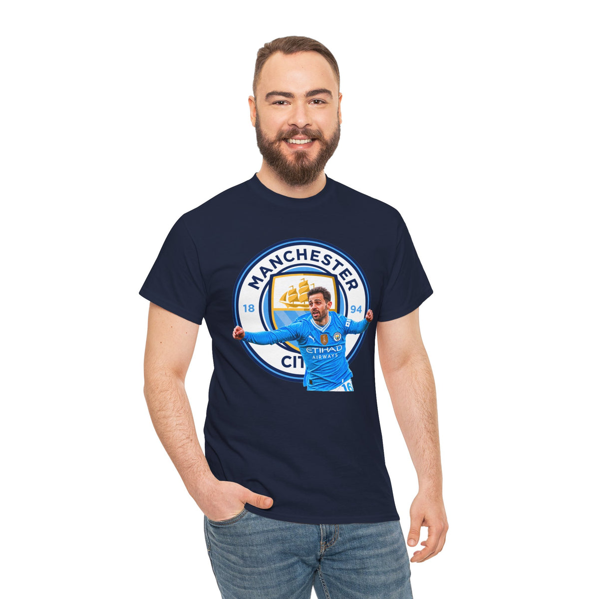 Bernardo SIlva Manchester City legend Cotton T‑Shirt — Blue Crest Football Tee