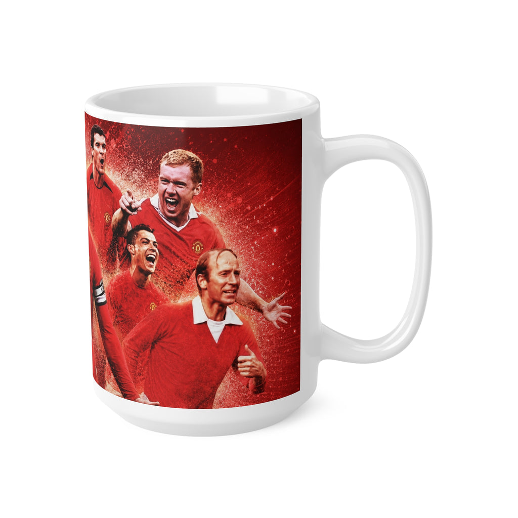 Manchester United Football Legends Ceramic Mug — Retro Soccer Team Collage (11oz, 15oz)