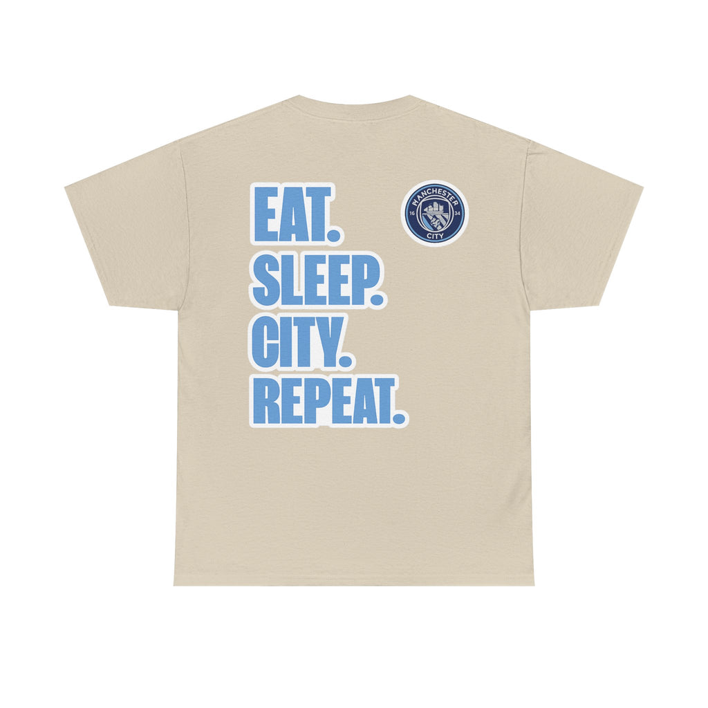 Manchester City T-Shirt – 'Eat. Sleep. City. Repeat.' Football Fan Tee