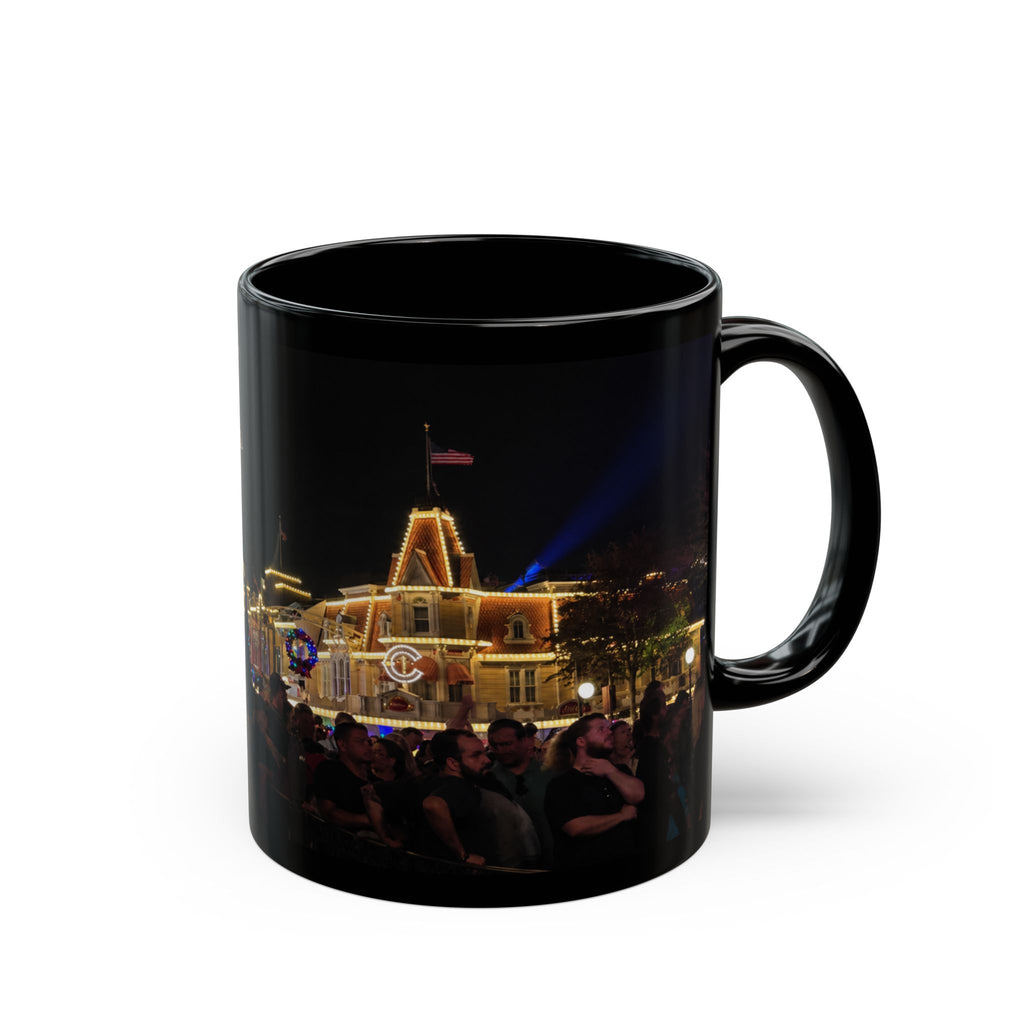 Magic Kingdom Nighttime Theme Park Lights Mug — Scenic Black Coffee Cup