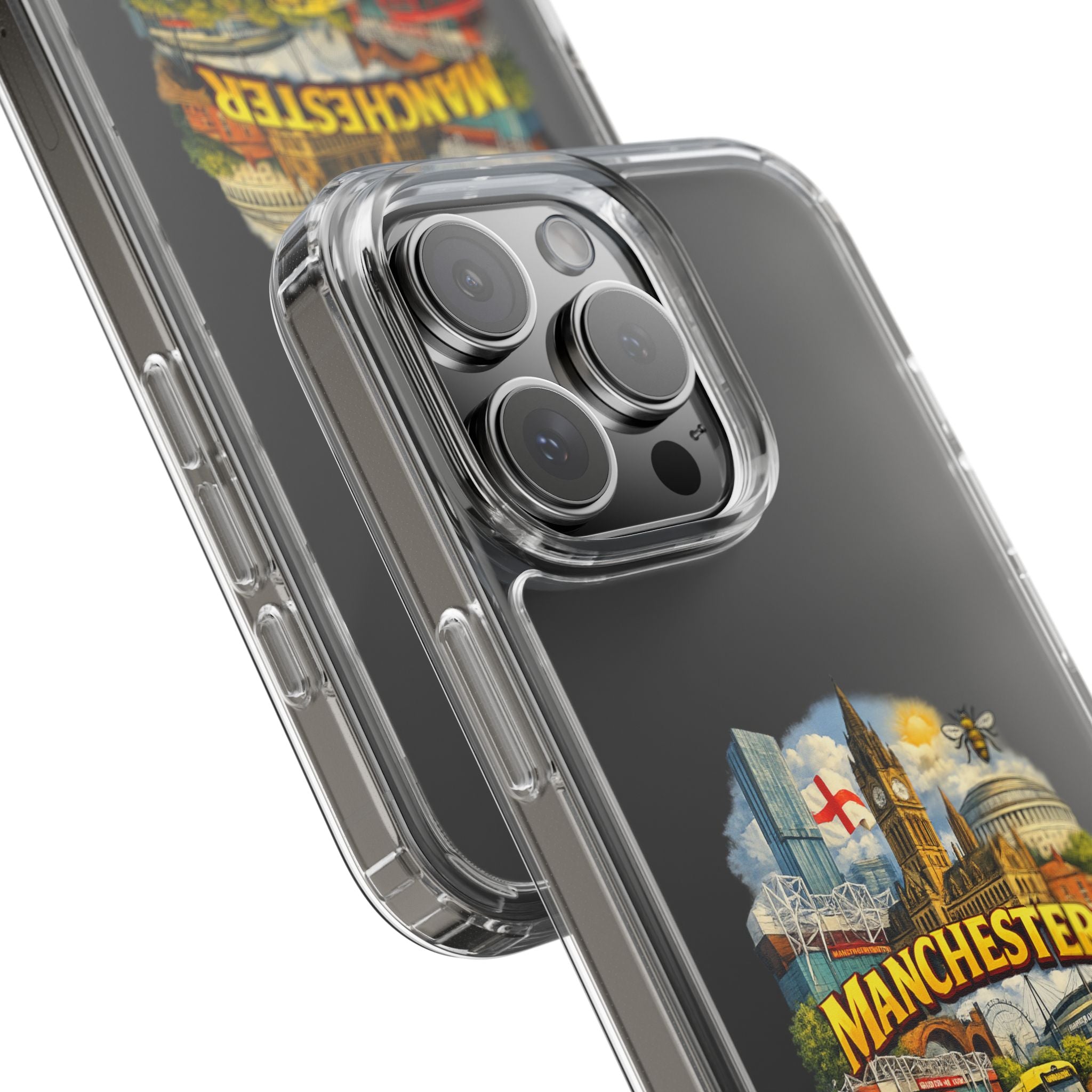 Manchester Landmark Clear Phone Case — Cityscape Collage Design