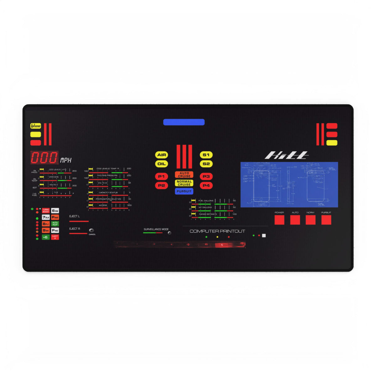 Knight Rider Kitt Dashboard Futuristic Control Panel Desk Mat – Retro HUD Gaming/Workstation Pad