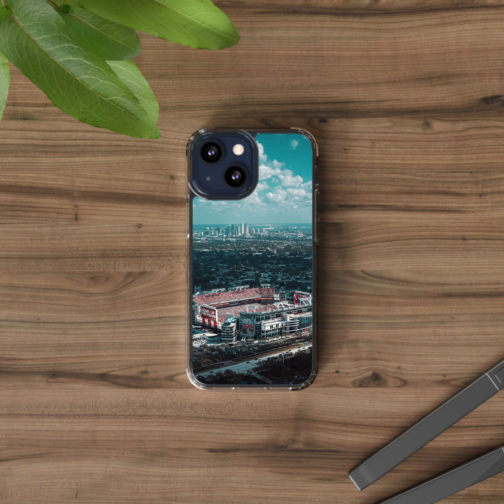 Tampa Bay Raymond James Stadium Clear Phone Case — Aerial City Stadium Design