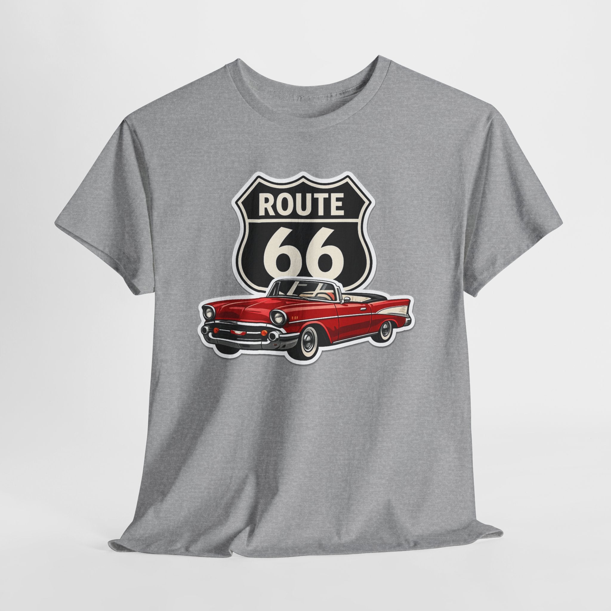 Route 66 Classic Car T‑Shirt — Retro Red Convertible Road Trip Tee