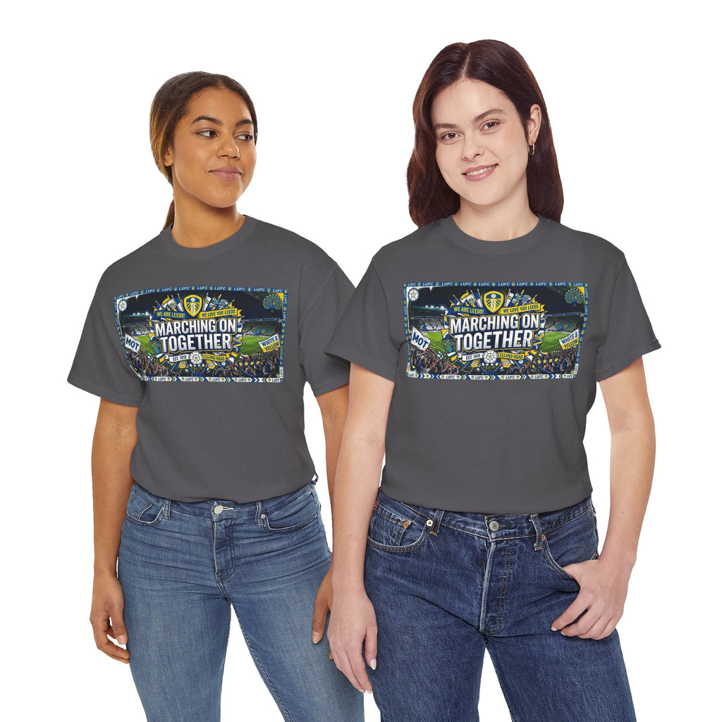 Leeds United T-Shirt — "Marching On Together" Fan Tee (Soccer Supporter Graphic)