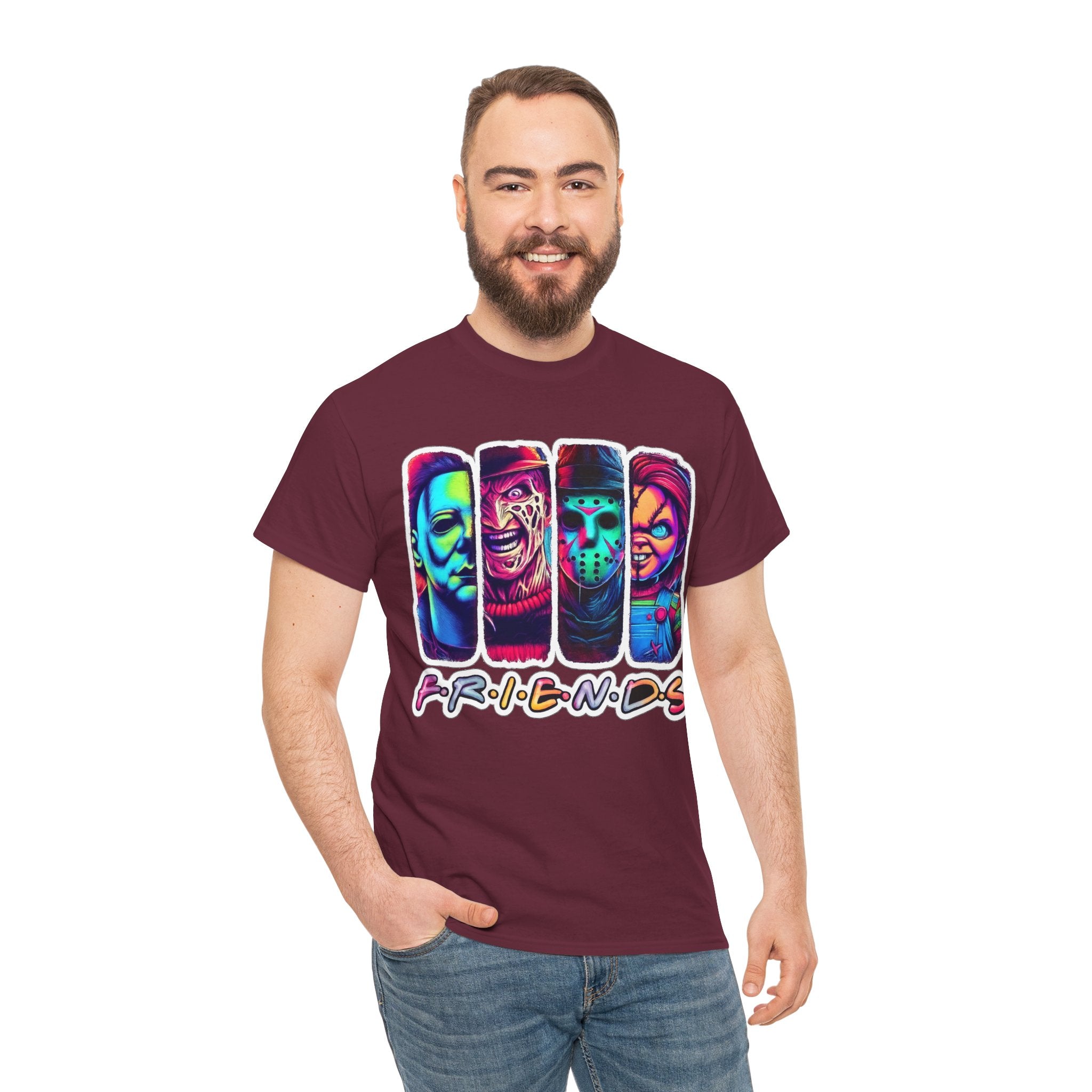 Halloween Horror Icons "Friends" T-Shirt — Neon Retro Slasher Tee
