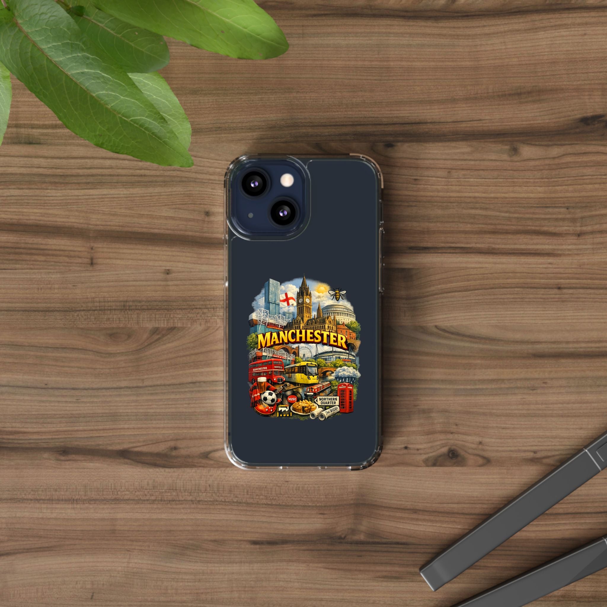 Manchester Landmark Clear Phone Case — Cityscape Collage Design