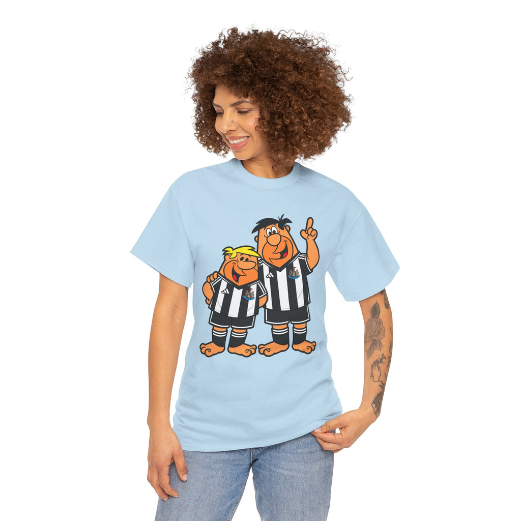 Newcastle United Flintstones Cartoon Cotton T-Shirt / Tee — Retro Striped Jersey Illustrations