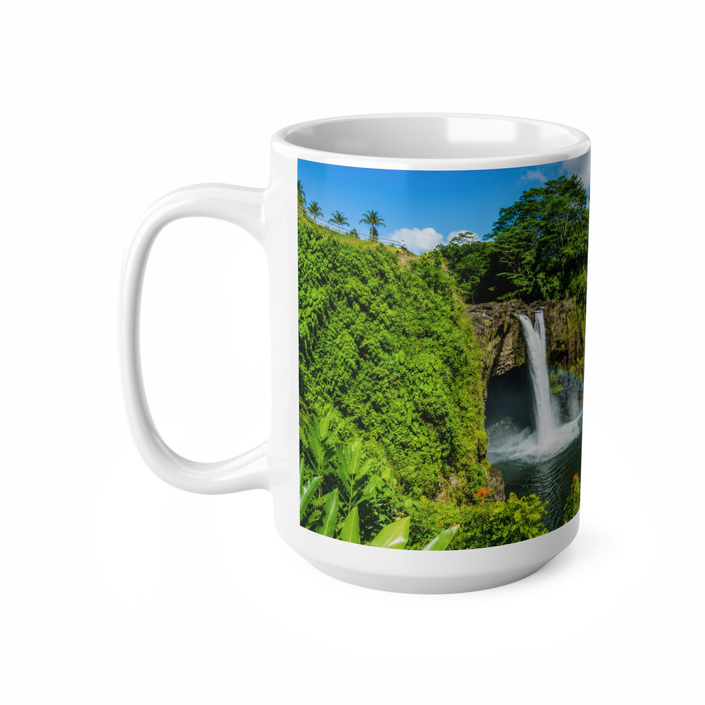 Waterfall Landscape Mug — Tropical Rainbow Waterfall Ceramic Coffee Cup (11oz & 15oz)