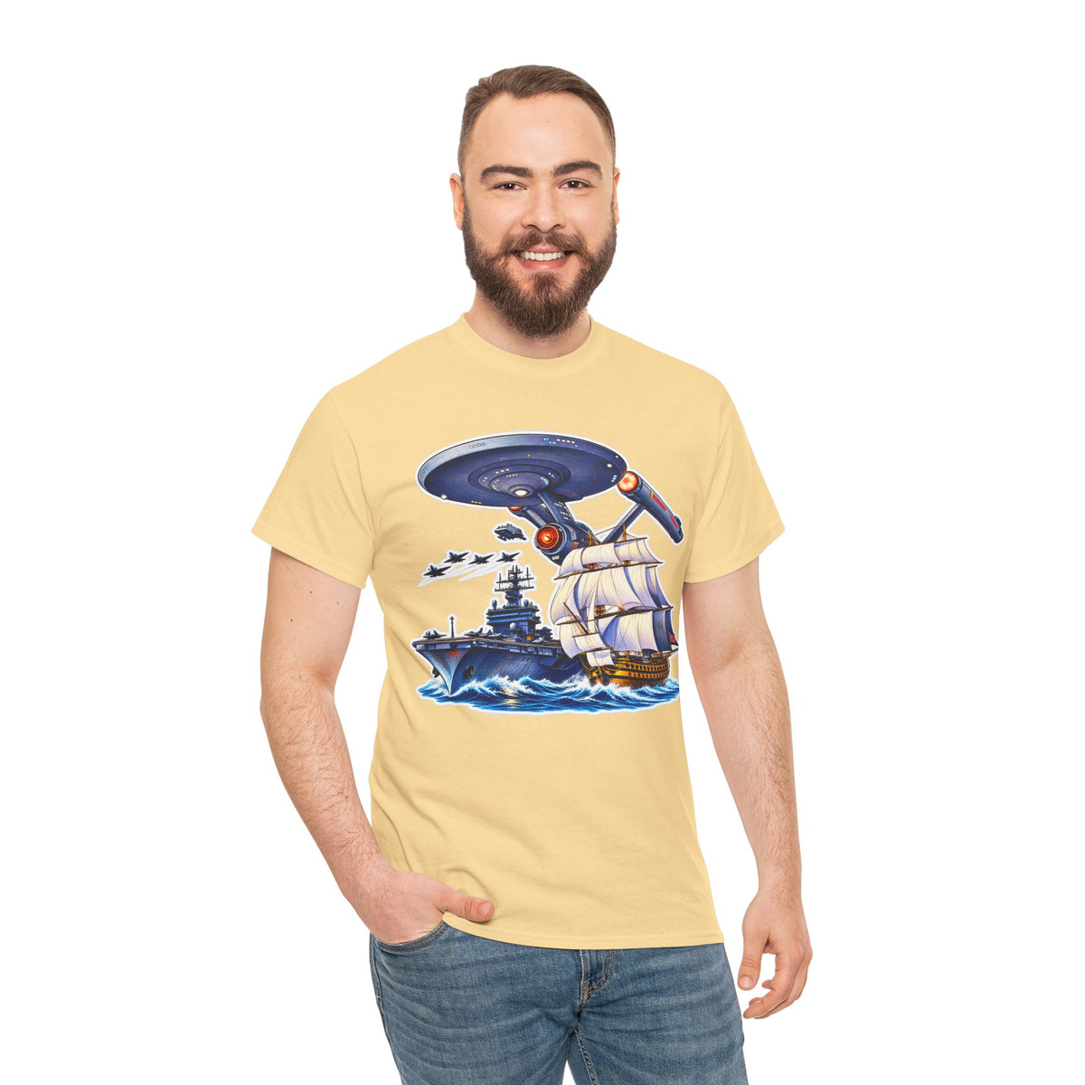 Nautical Starship Called Enterprise T-Shirt — Vintage Sailing Ship Meets Spaceship Graphic Tee