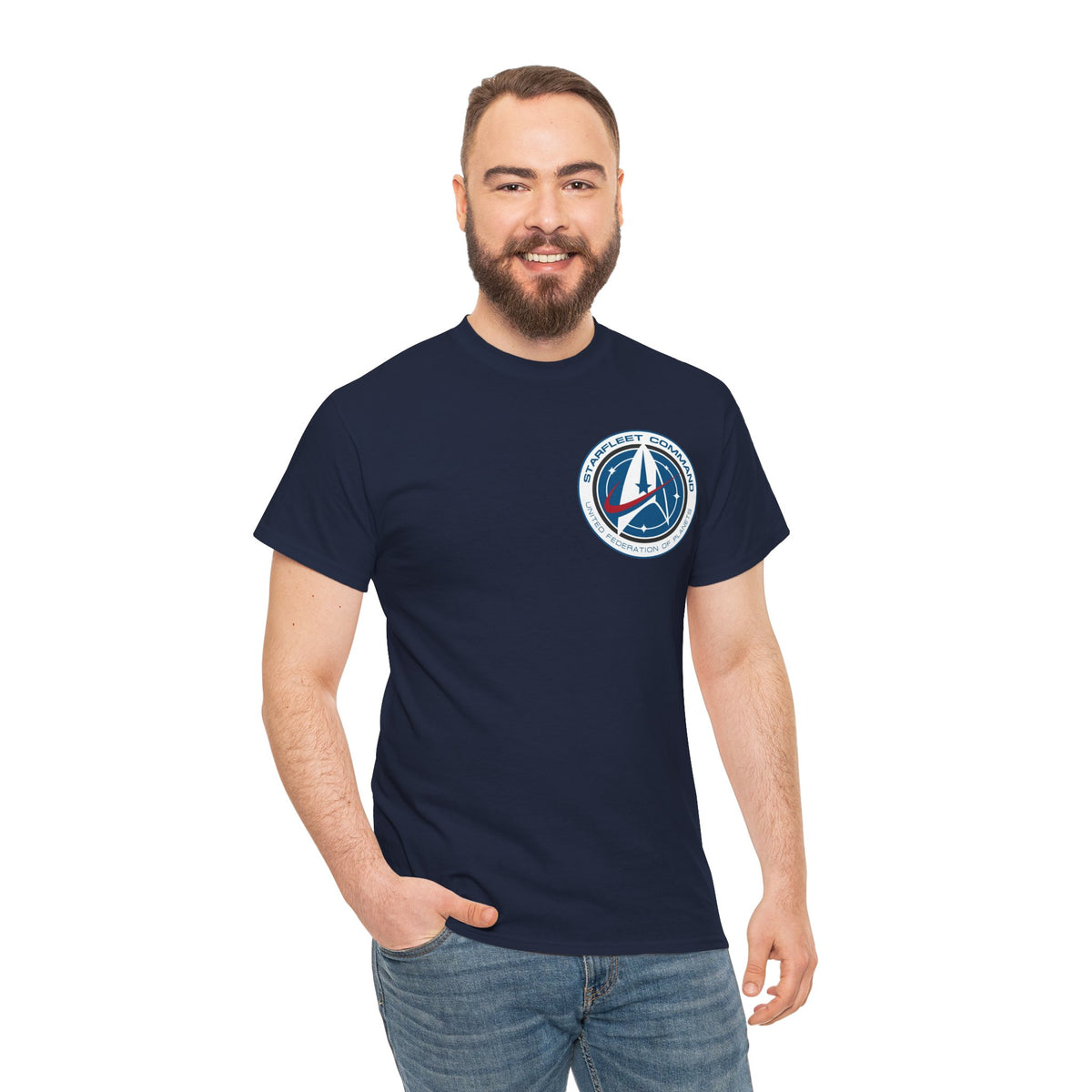 Starfleet Command Crew Logo Cotton T‑Shirt — Retro Rocket Emblem Tee