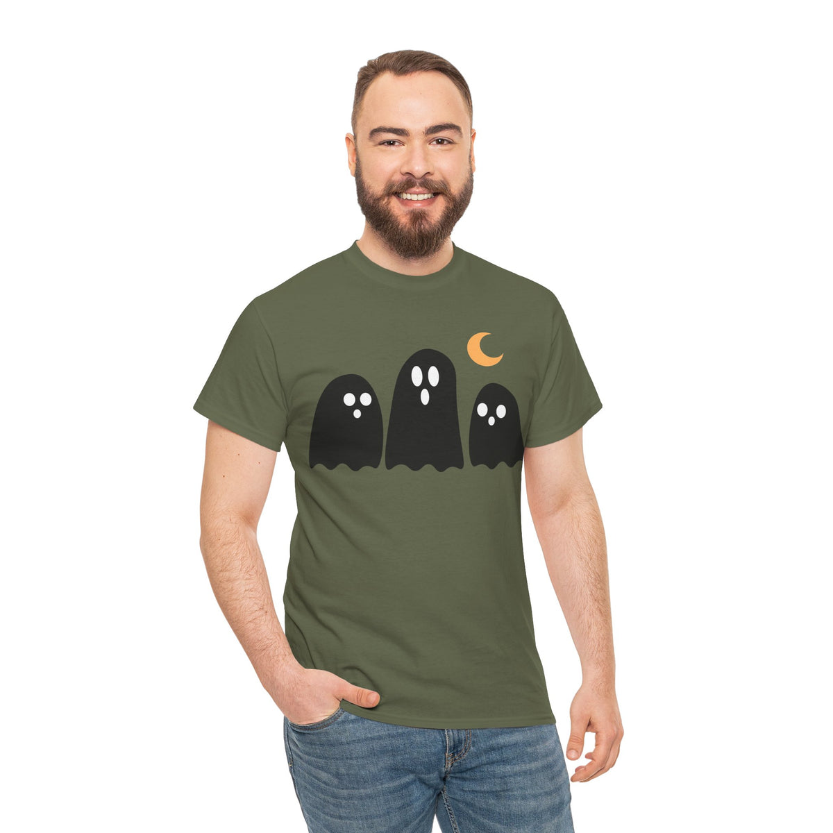 Ghost Trio Moon T-Shirt — Cute Halloween Graphic Tee