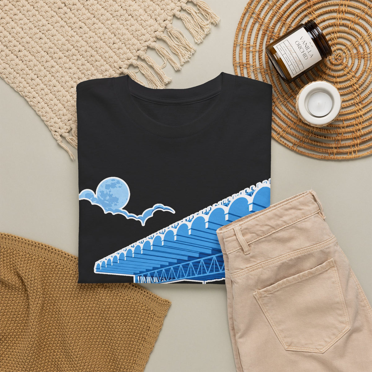 Manchester City Maine Road, Main Stand Cotton T-Shirt — Blue Retro Sports Venue Tee