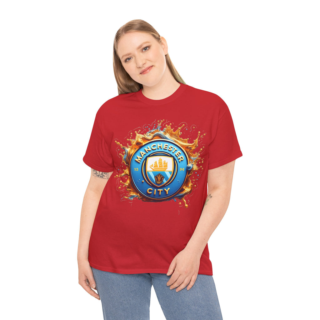 Manchester City Inspired Splash Logo Cotton T-Shirt