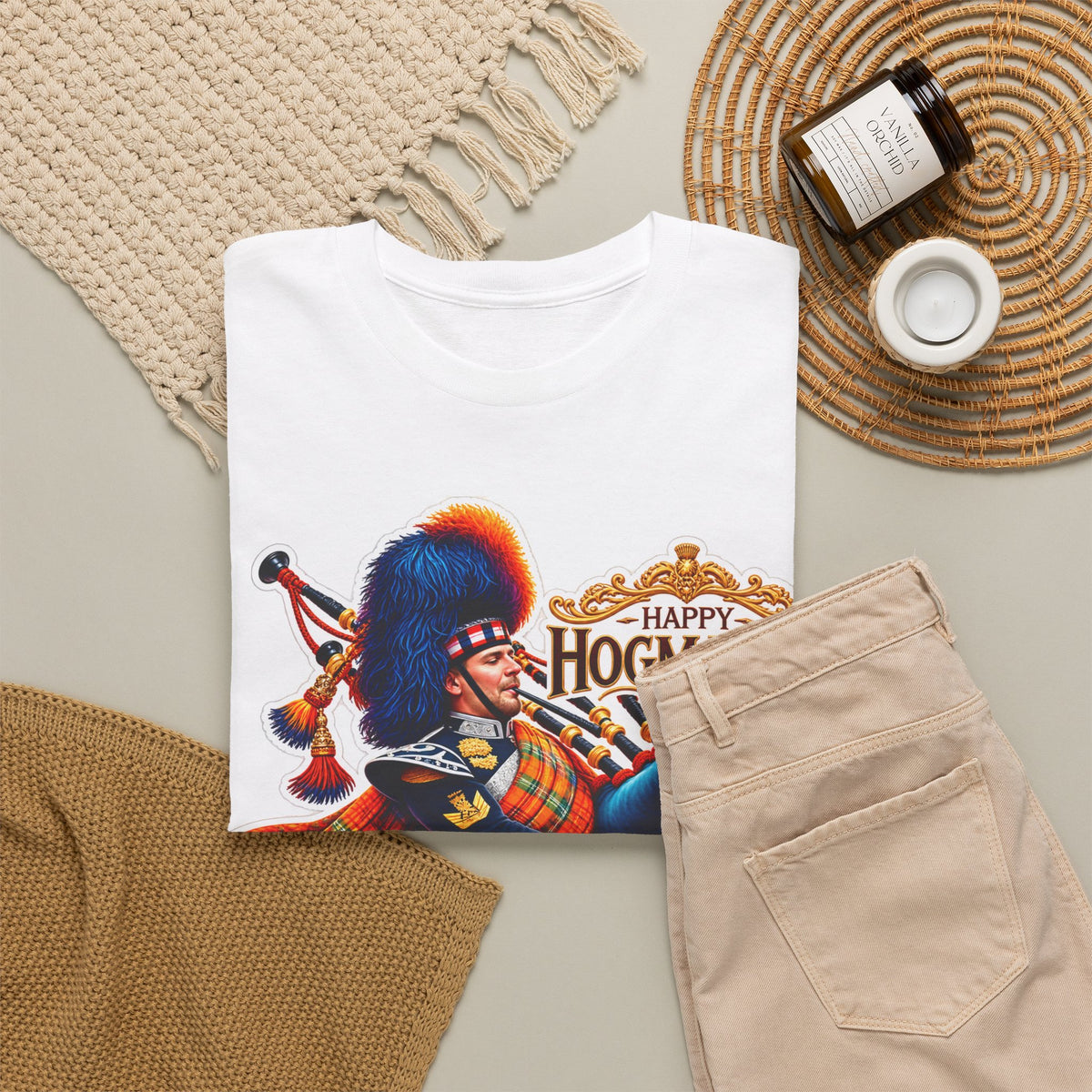 Hogmanay Bagpiper T‑Shirt — Happy Hogmanay Scottish New Year Tee