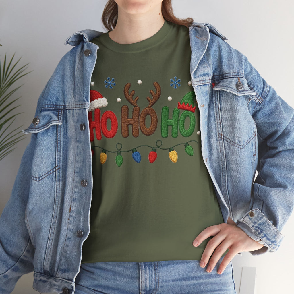 Christmas Ho Ho Ho Tee — Festive Santa, Reindeer & Lights Holiday T-Shirt